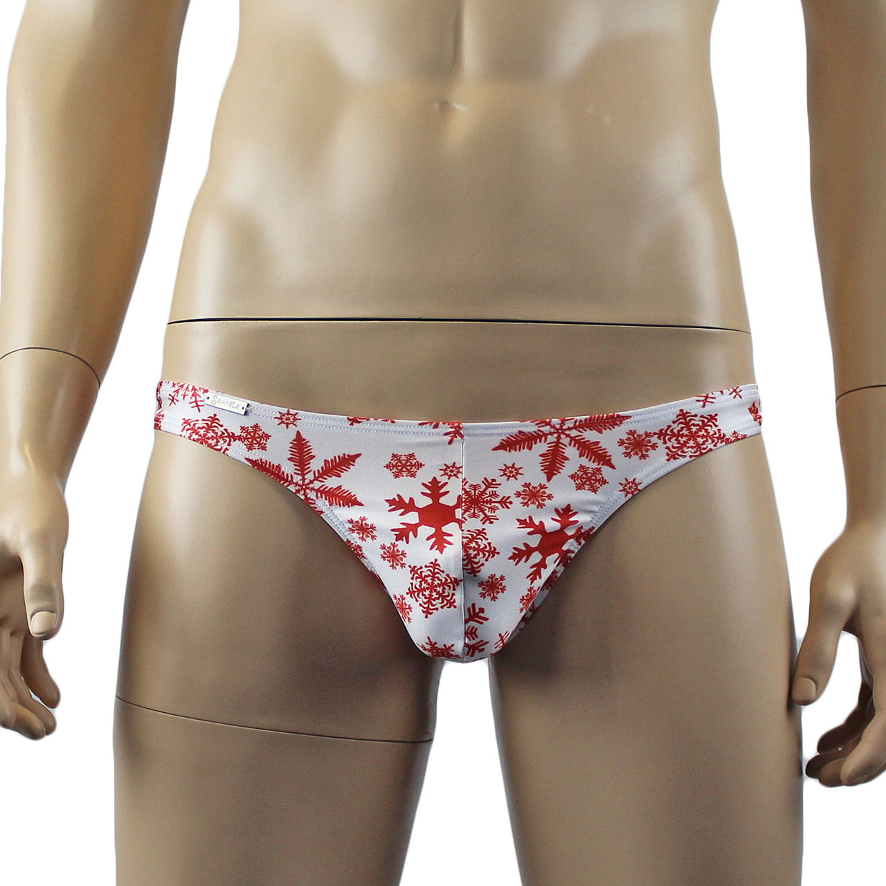 Mens Christmas Snowflake Bra Top & Low Cut Thong White and Red