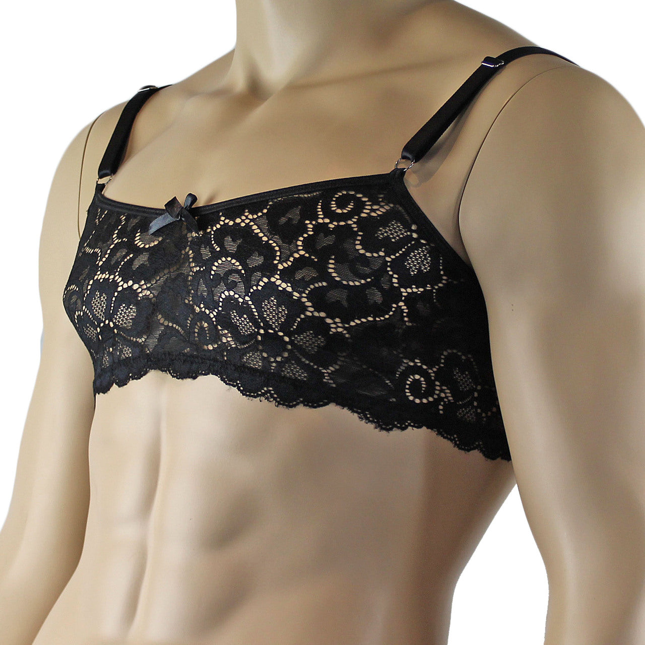 Mens Sweetheart Scalloped Shiny Lace Bra Top for Males (black plus other colours)