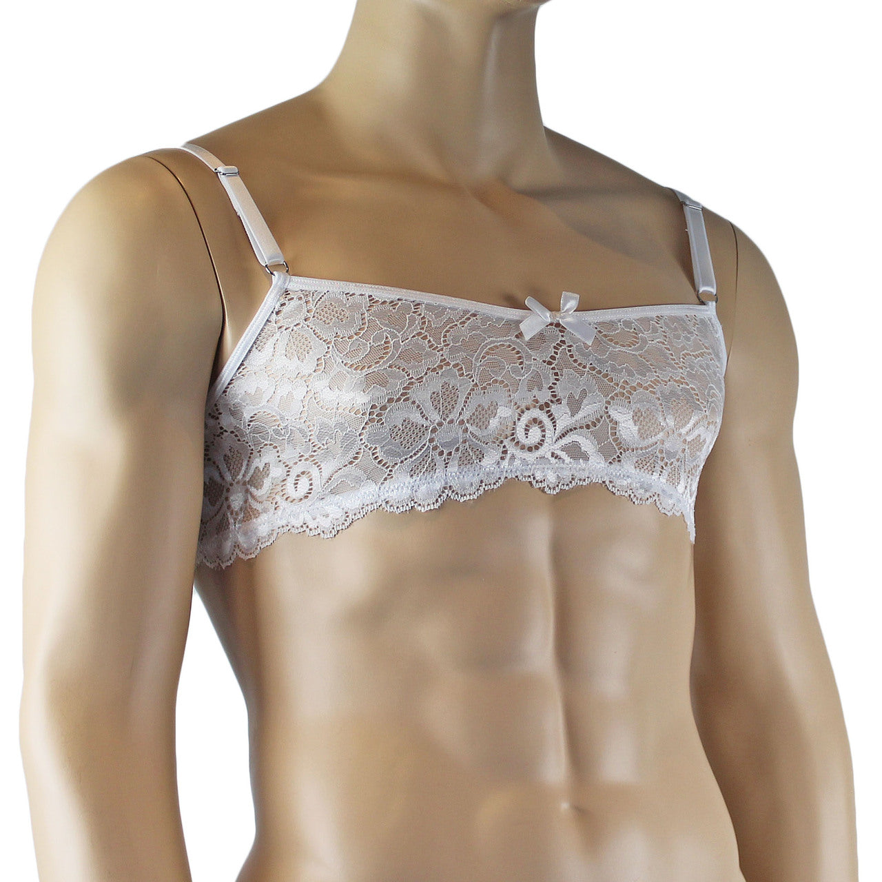 Mens Sweetheart Scalloped Shiny Lace Bra Top for Males (white plus other colours)