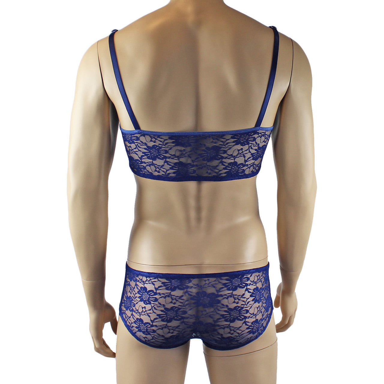 LAST ORDERS - Mens Sexy Lace Crop Bra Top Camisole and Male Lingerie Panty Briefs Navy