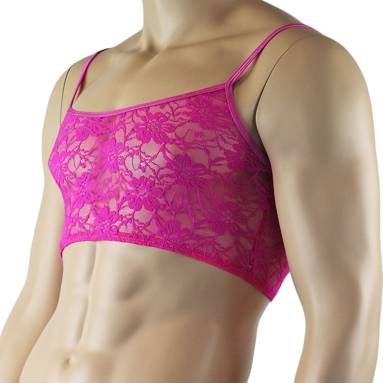 Mens Sexy Lace Crop Bra Top Camisole Black Male Lingerie Neon Pink