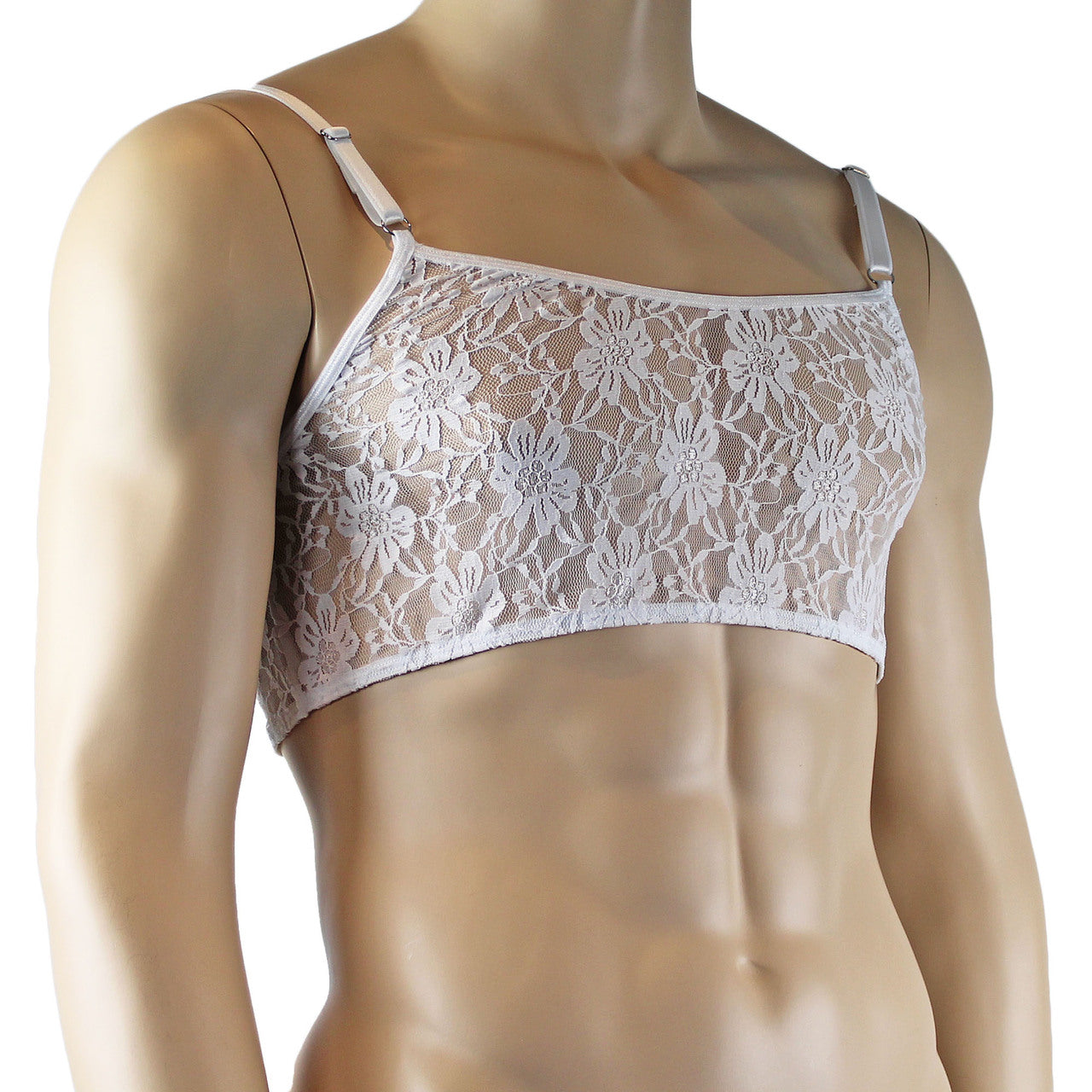 Mens Sexy Lace Crop Bra Top Camisole Male Lingerie White