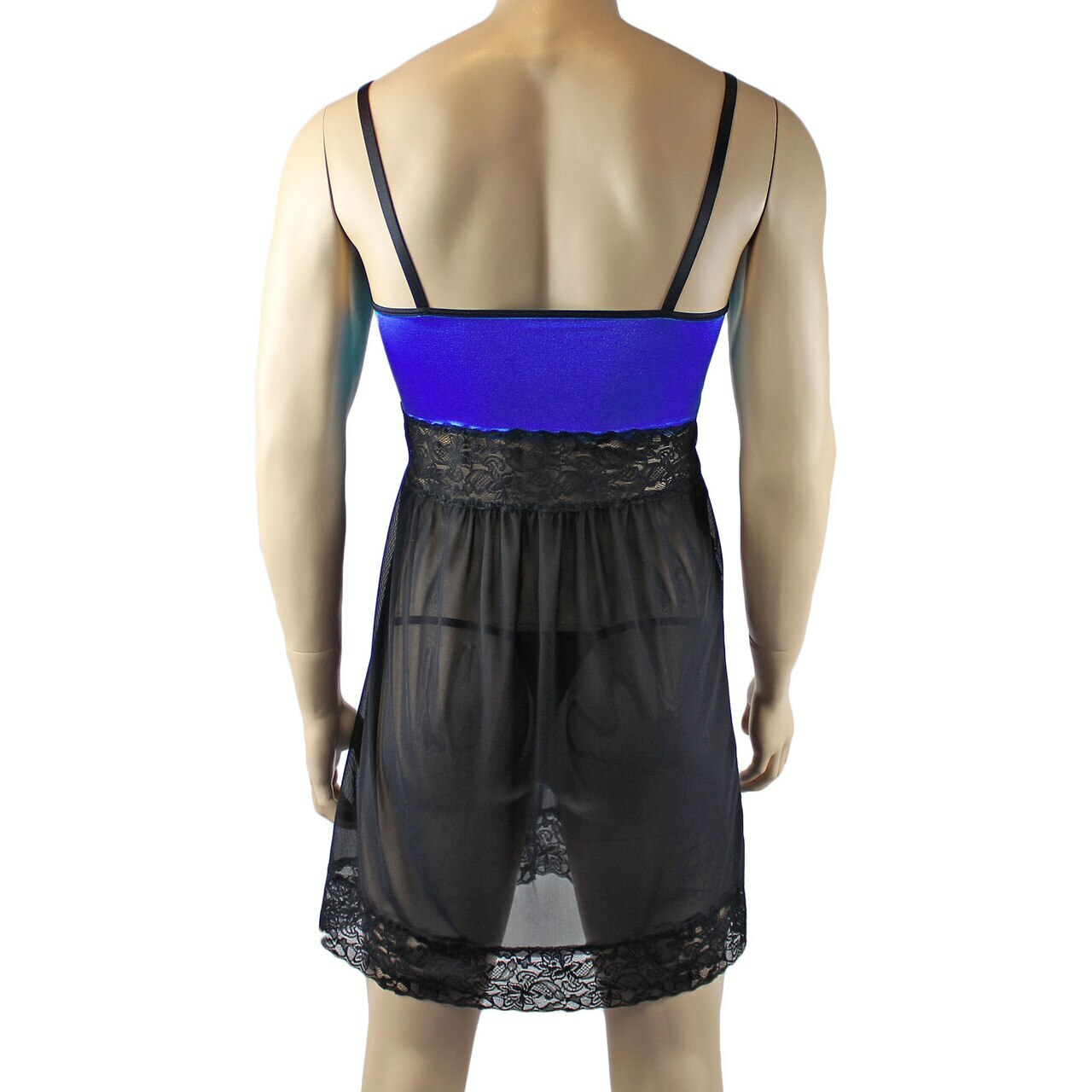 Mens Joanne Sexy Lingerie Nightwear Chemise with G string - Sizes up to 3XL Blue & Black