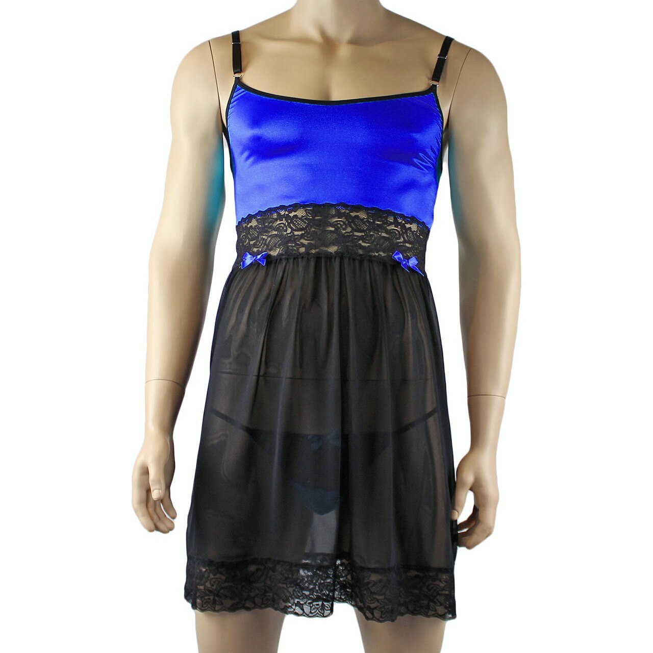 Mens Joanne Sexy Lingerie Nightwear Chemise with G string - Sizes up to 3XL Blue & Black