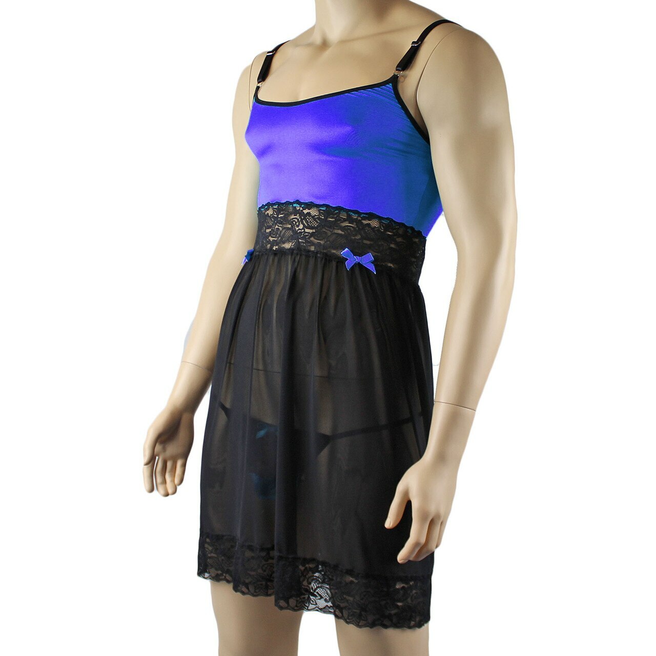 Mens Joanne Sexy Lingerie Nightwear Chemise with G string - Sizes up to 3XL Blue & Black