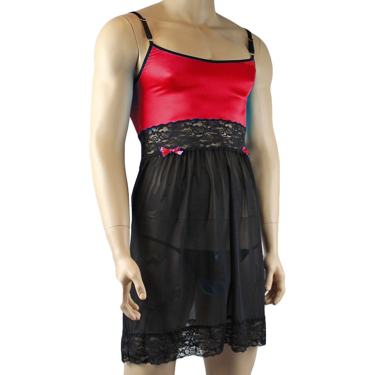 Mens Joanne Sexy Lingerie Nightwear Chemise with G string - Sizes up to 3XL Red & Black