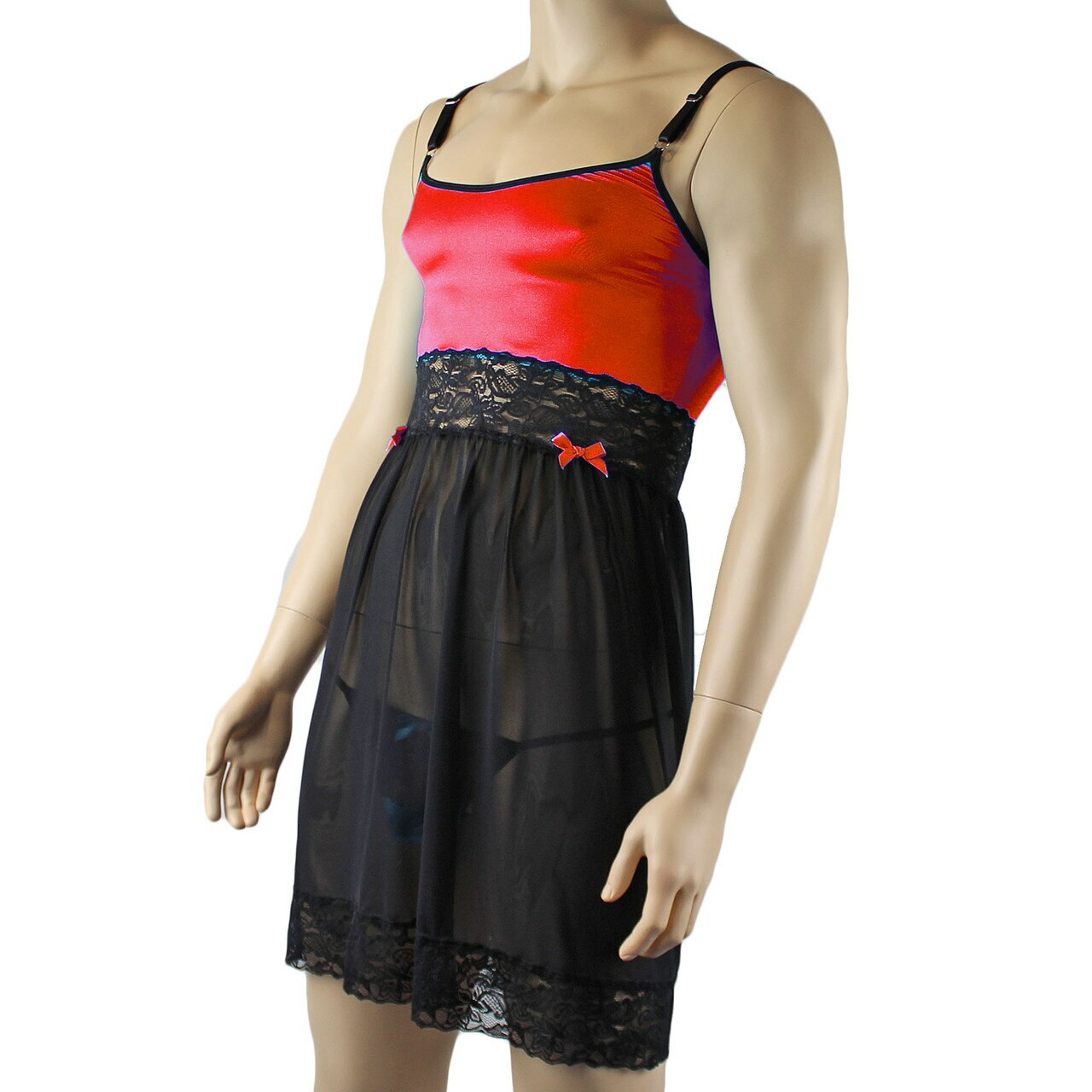 Mens Joanne Sexy Lingerie Nightwear Chemise with G string - Sizes up to 3XL Red & Black