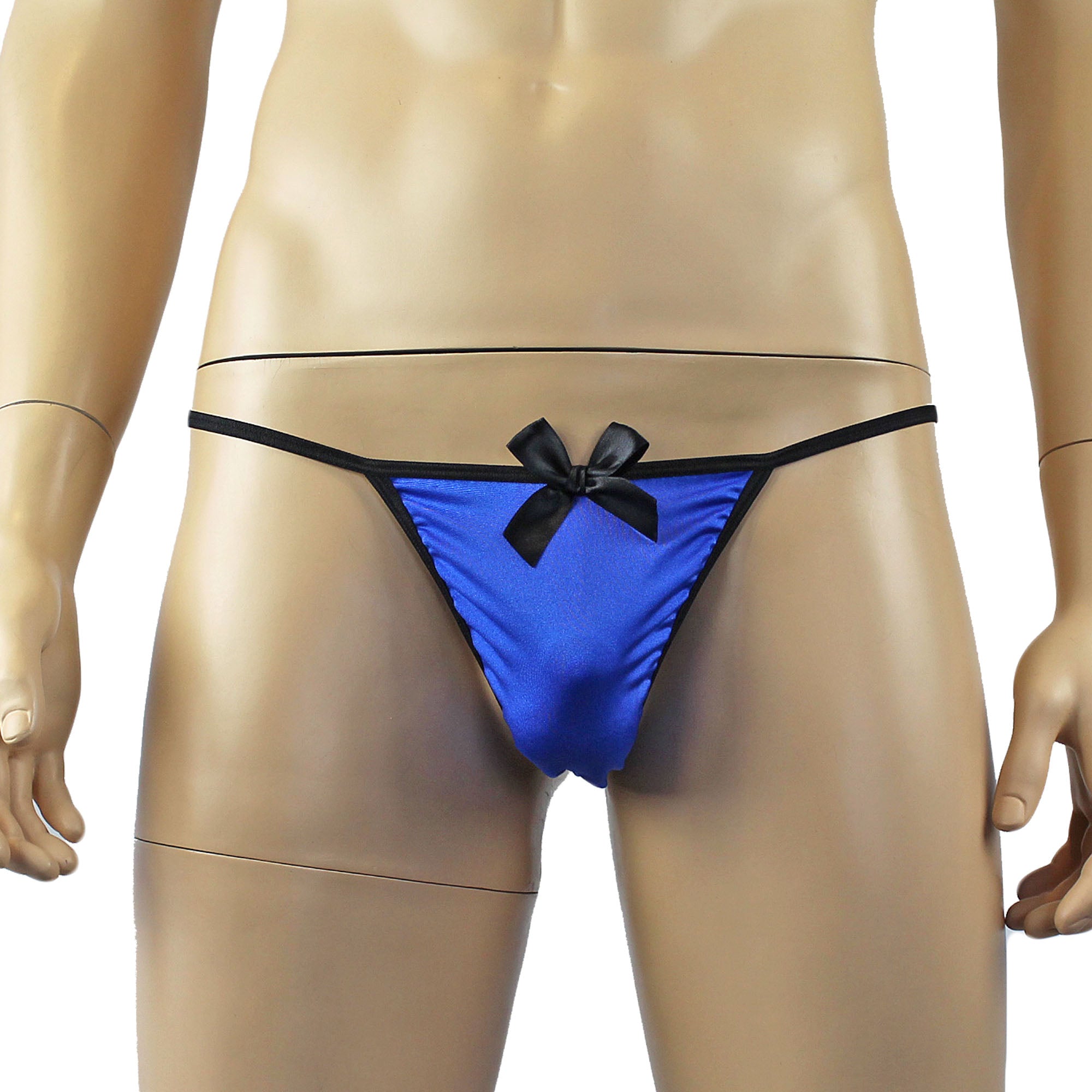 Mens Big Bow Mini Pouch G string Bow Blue