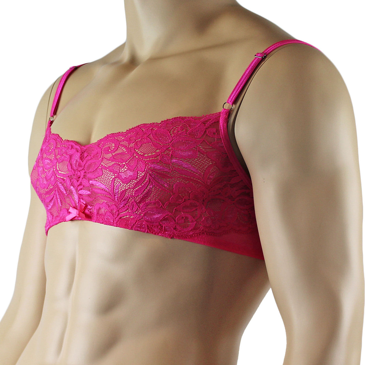 Mens Kristy Lace & Mesh Bra Top with thin Straps Hot Pink