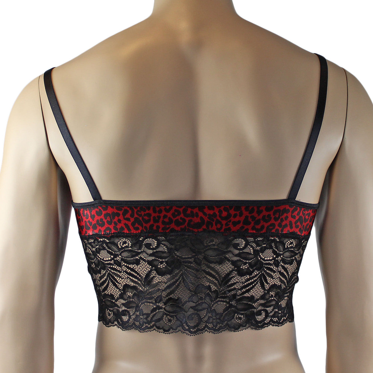 Mens Dazzle Animal Leopard Print Bra Top Camisole, G string, Garterbelt & Stockings Red