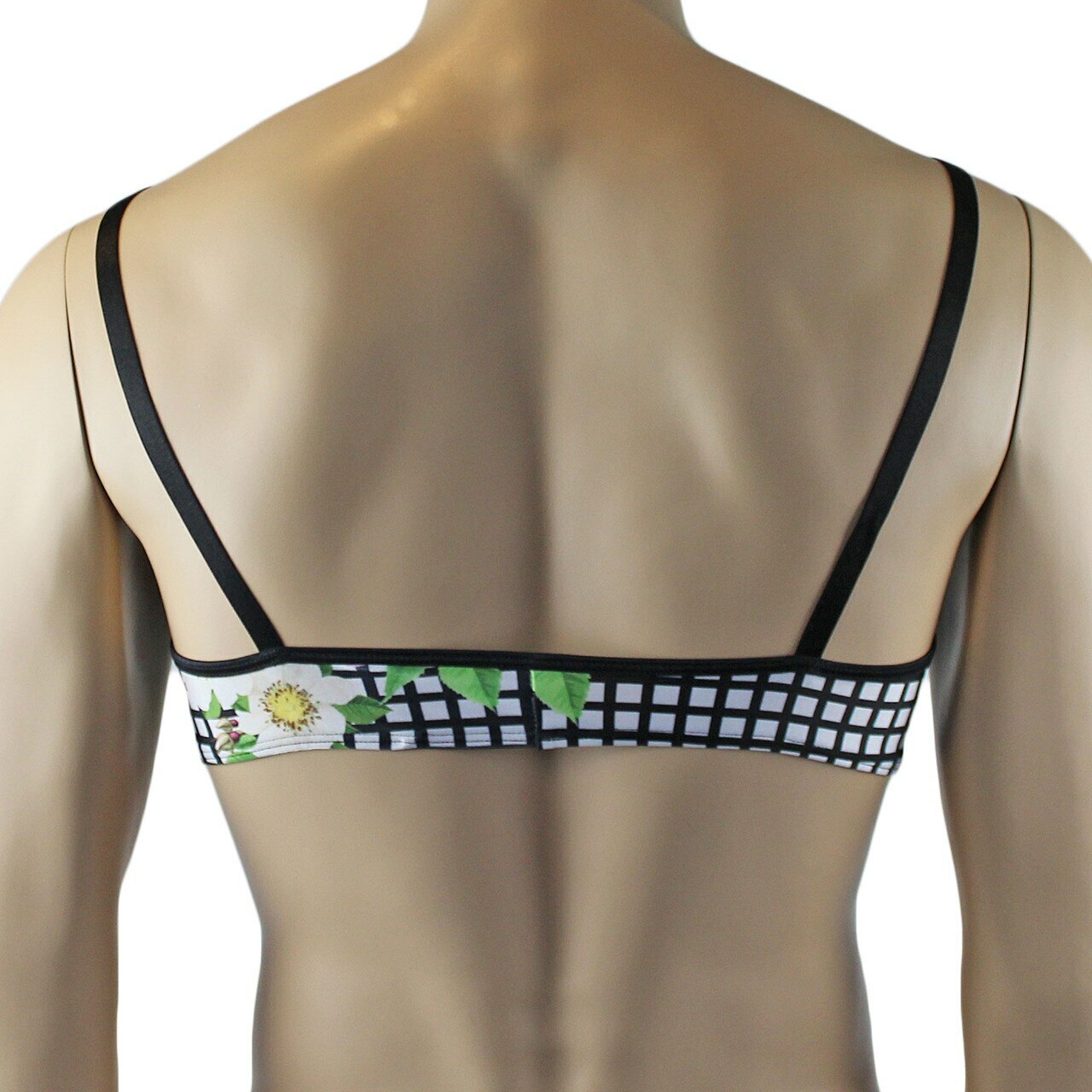 Mens Diana Bra Top & G string in a Pretty Flower Checkered Print Spandex
