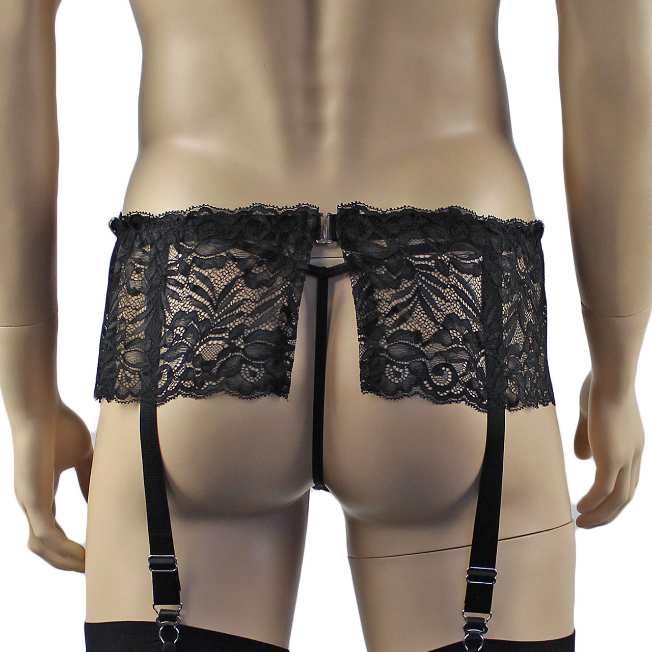 Mens Kristy Wide Lace Garter Belt Black Mens Lingerie Black