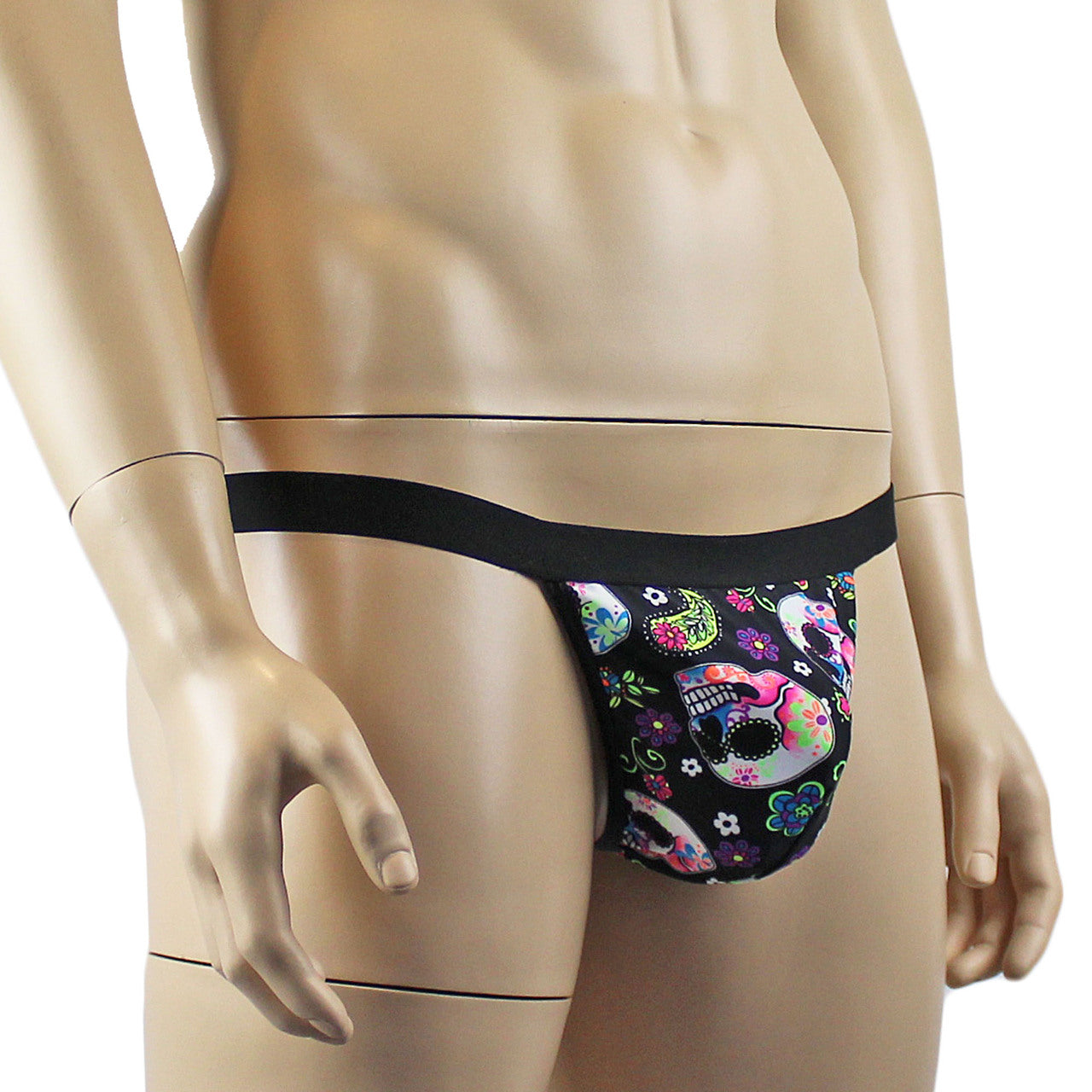 Mens Halloween Flower and Skull G string Thong with Elastic Band