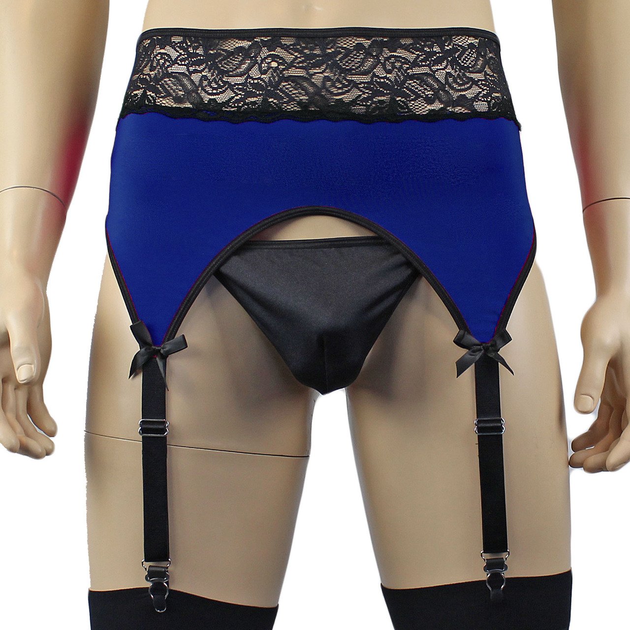 Mens Glamour Lycra & lace High Cut Garterbelt (navy plus other colours)
