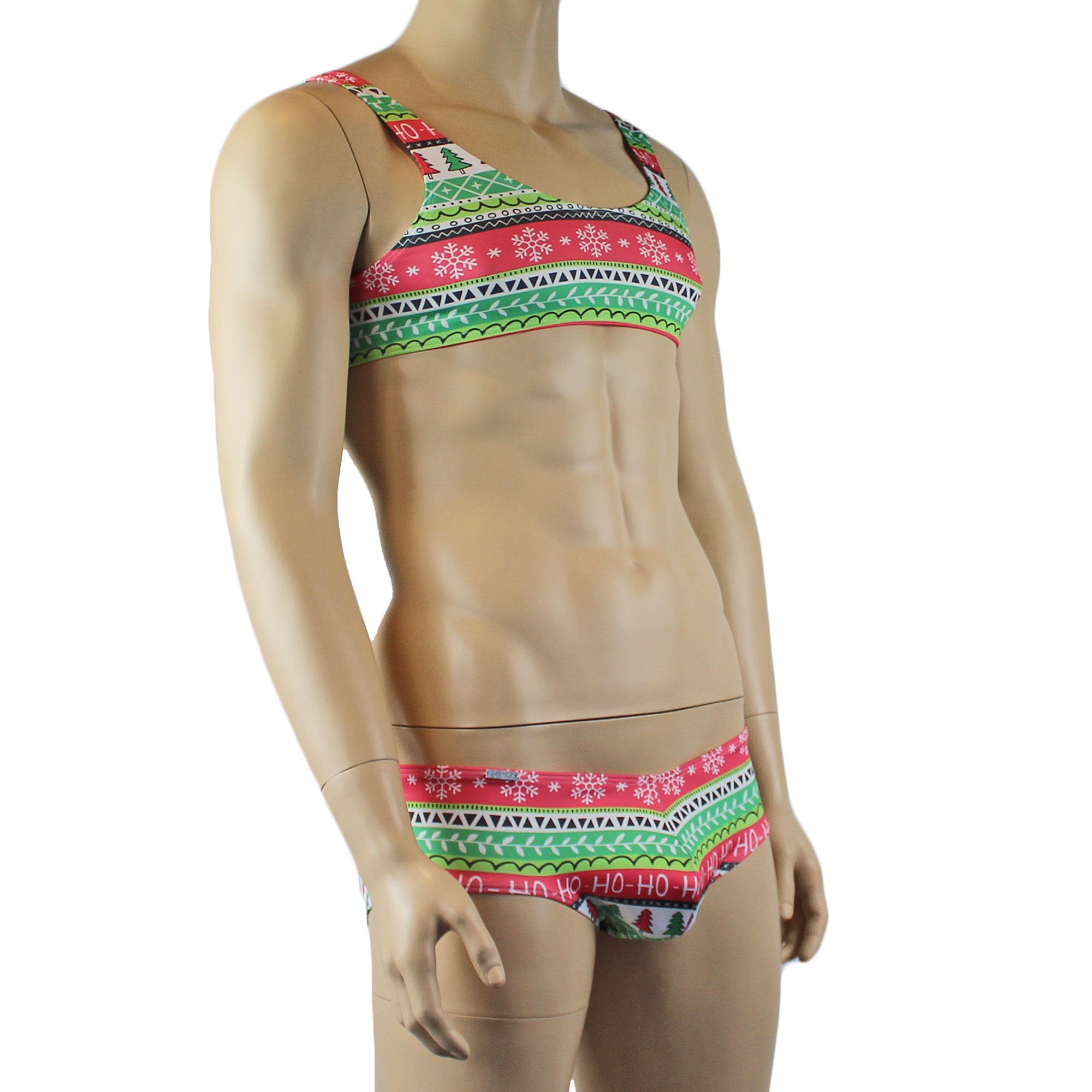 Christmas Gift Wrap Mens Crop Top Bra & Boxer Shorts Xmas Underwear