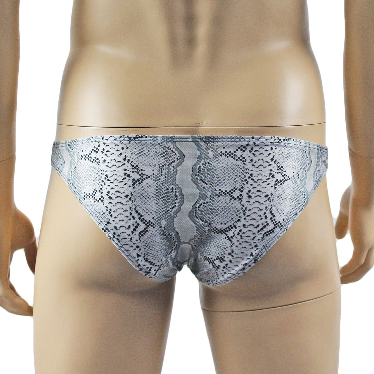Mens Grey Snake Print Bikini Brief