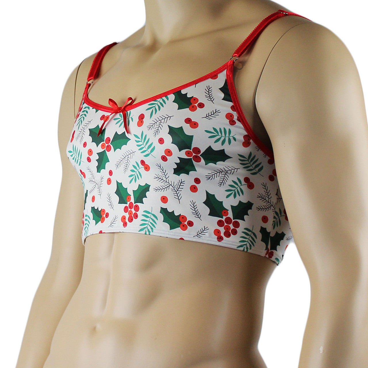 Mens Christmas Holly Camisole Crop Top Xmas Underwear