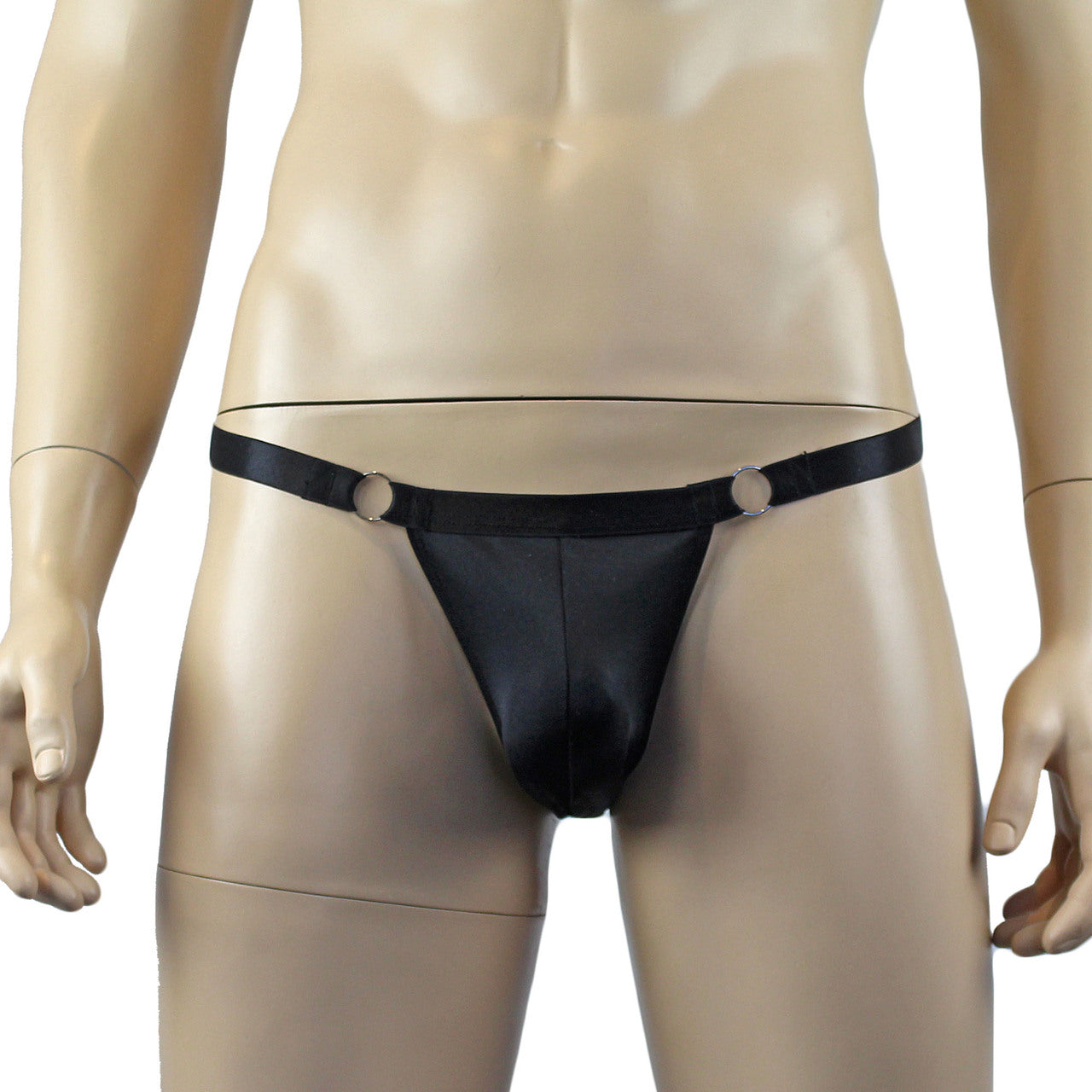 Male Jack Spandex Thong with Ring Sides and Adjustable Strap Black
