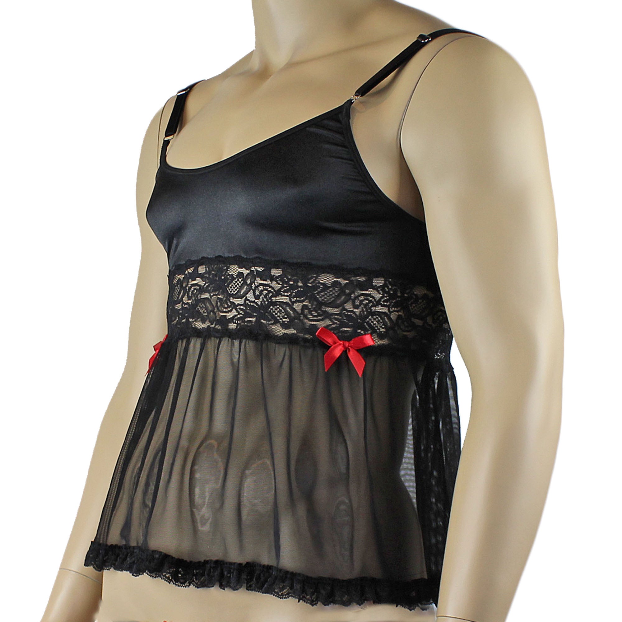 Mens Joanne Mini Babydoll Camisole - Sizes up to 3XL Black & Black Lace