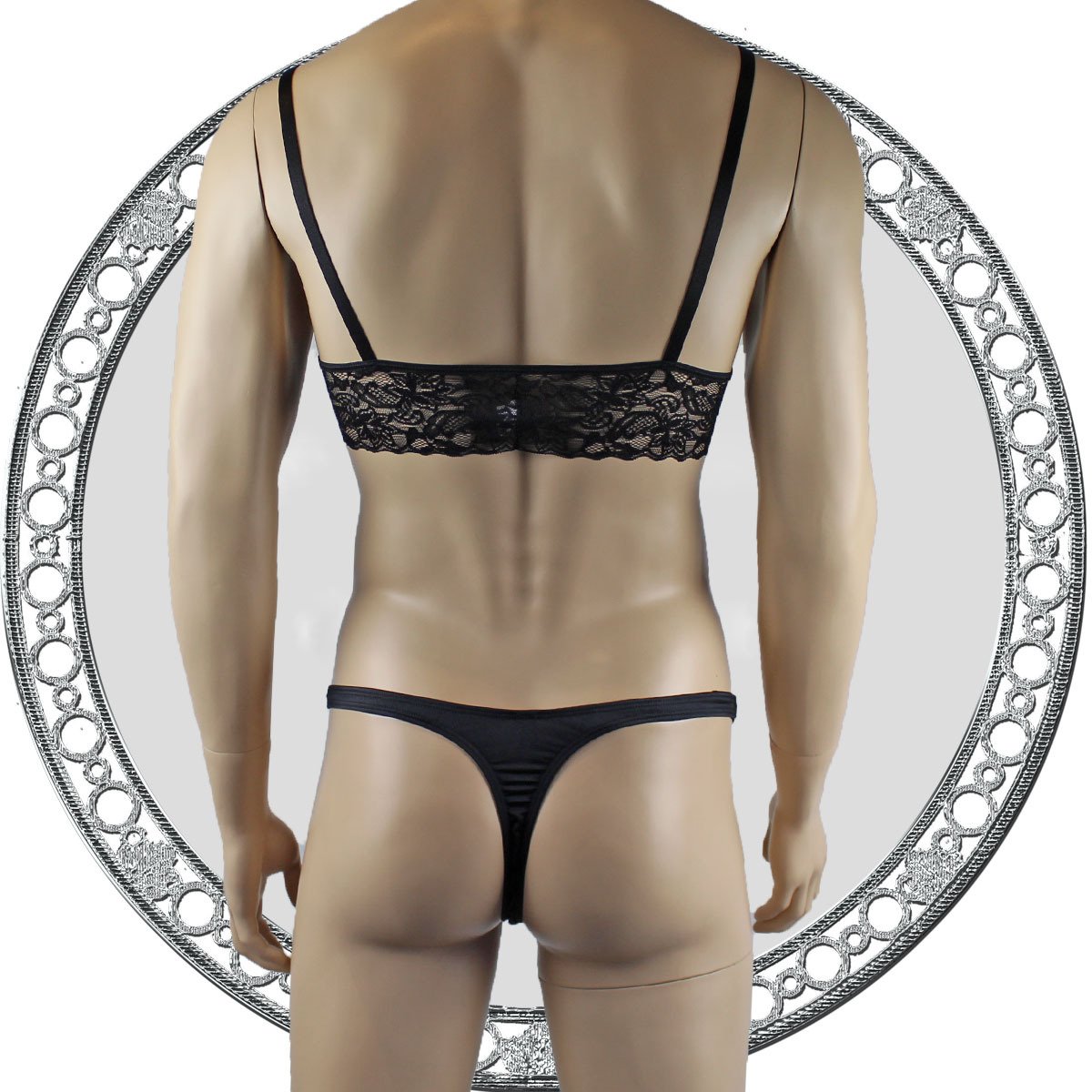 Mens Joanne Lace Bra Top Lingerie and Thong for Men Black and Black Lace