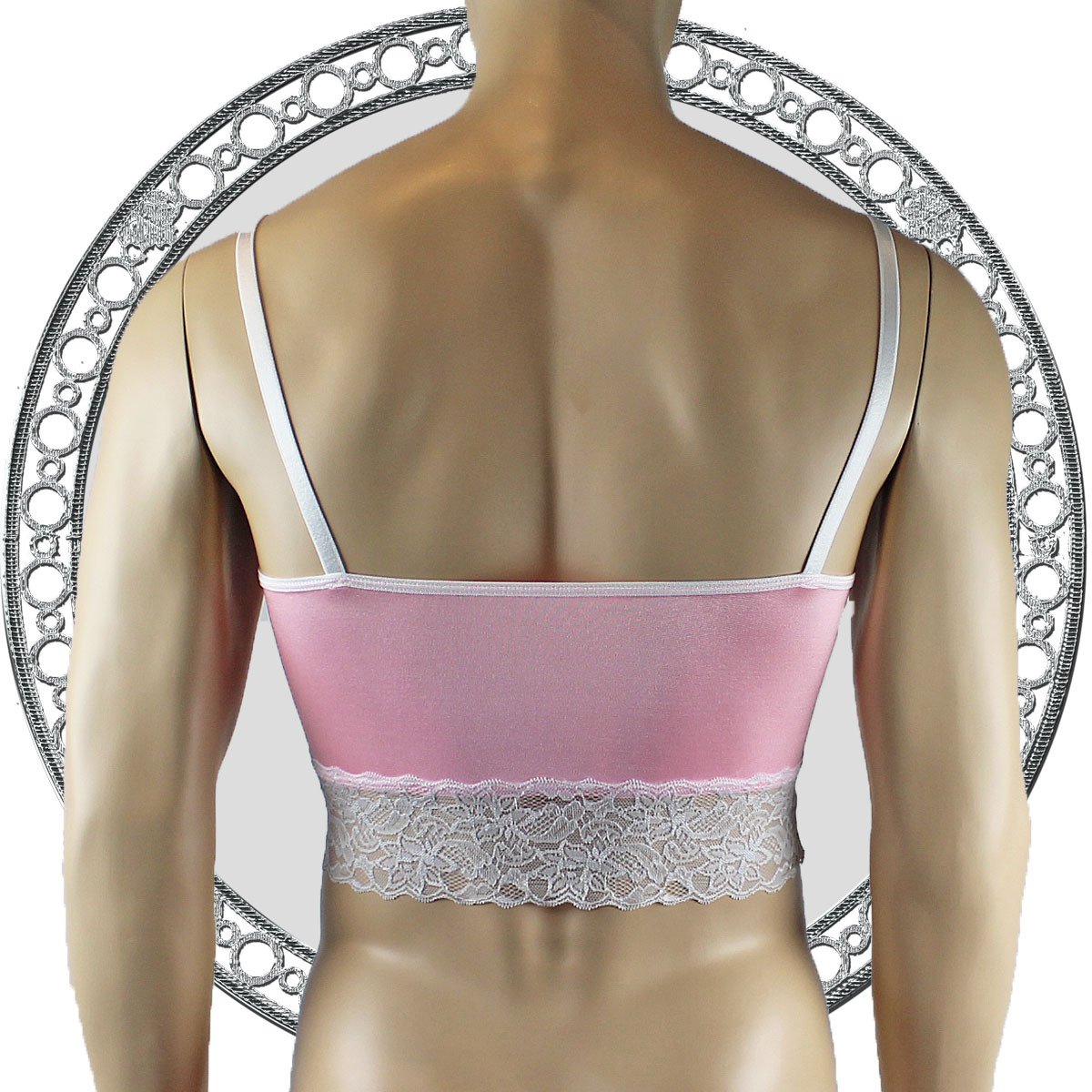 Mens Satin & Lace Crop Cami Top Pink and White