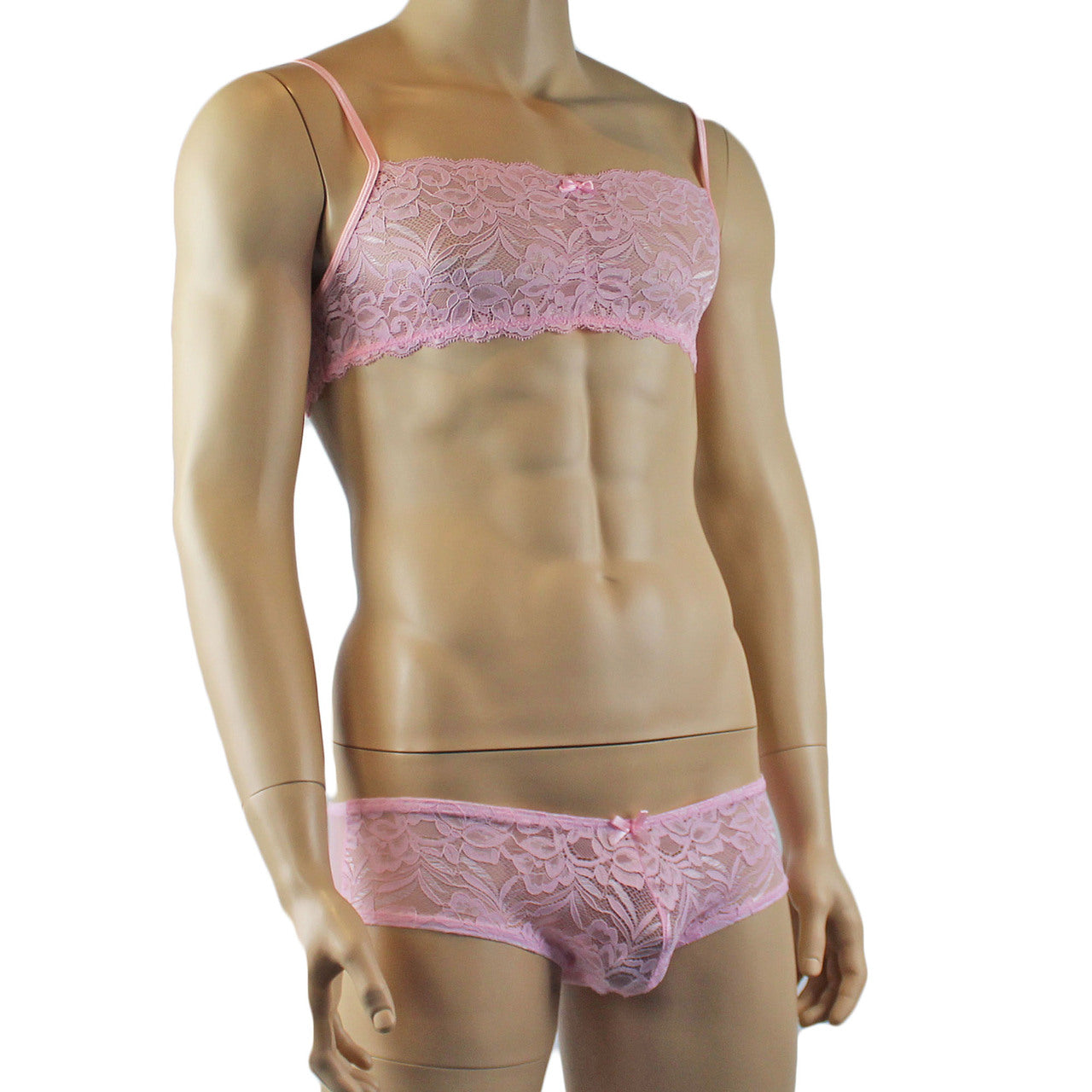 Mens Kristy Lingerie Bra Top and Boxer Briefs Light Pink