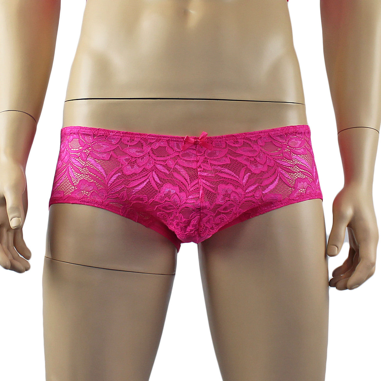 Mens Kristy Lingerie Sexy Lace and Mesh Panty Brief Hot Pink