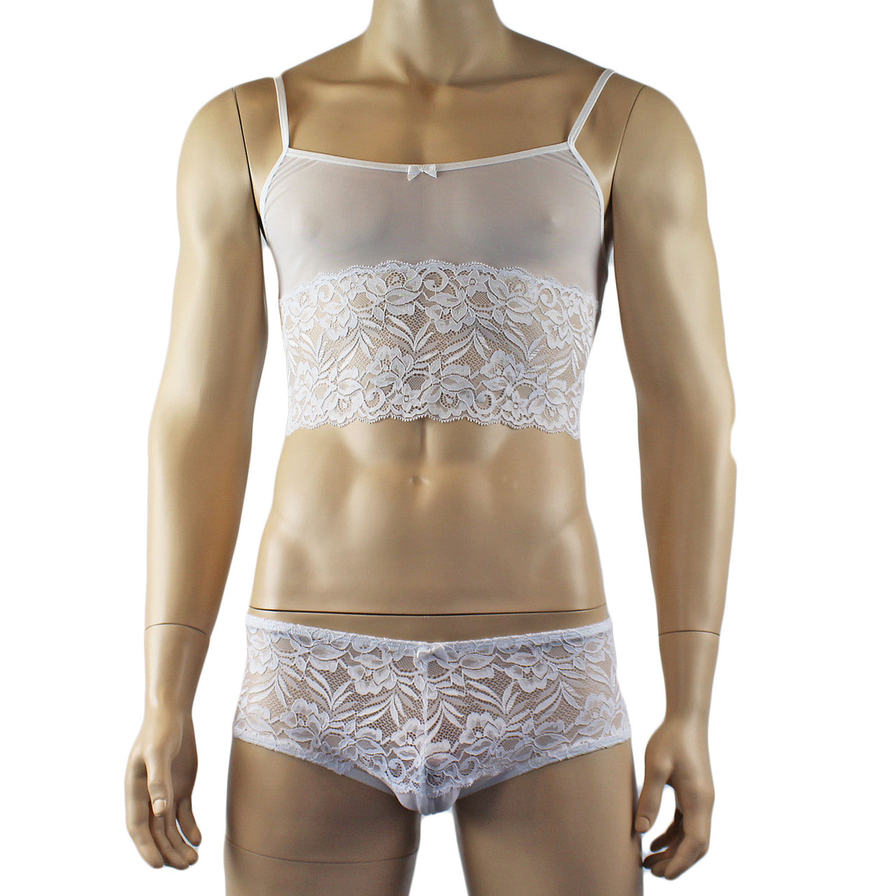 Mens Kristy Sexy Lace Camisole Top and Panty Brief White