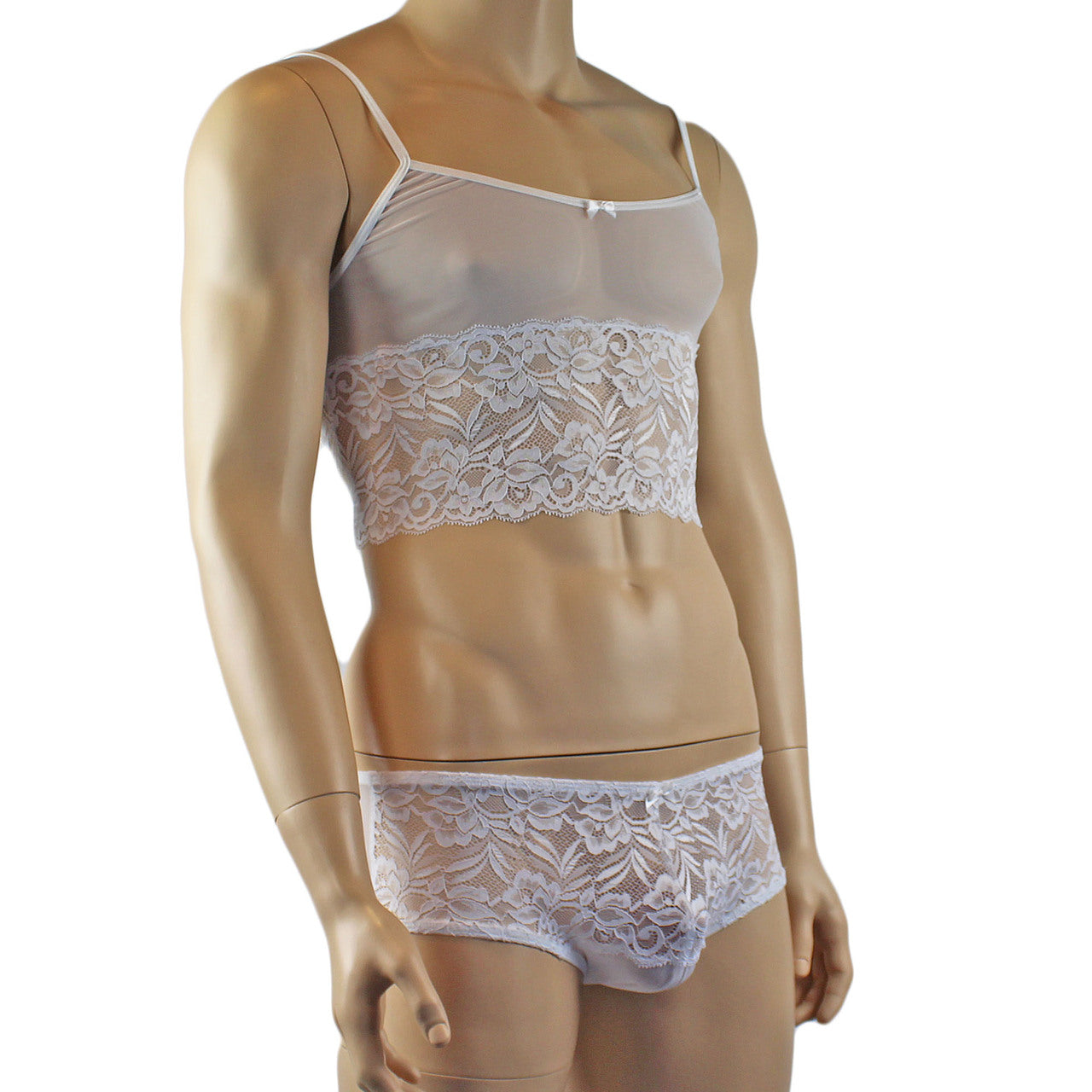 Mens Kristy Sexy Lace Camisole Top and Panty Brief White