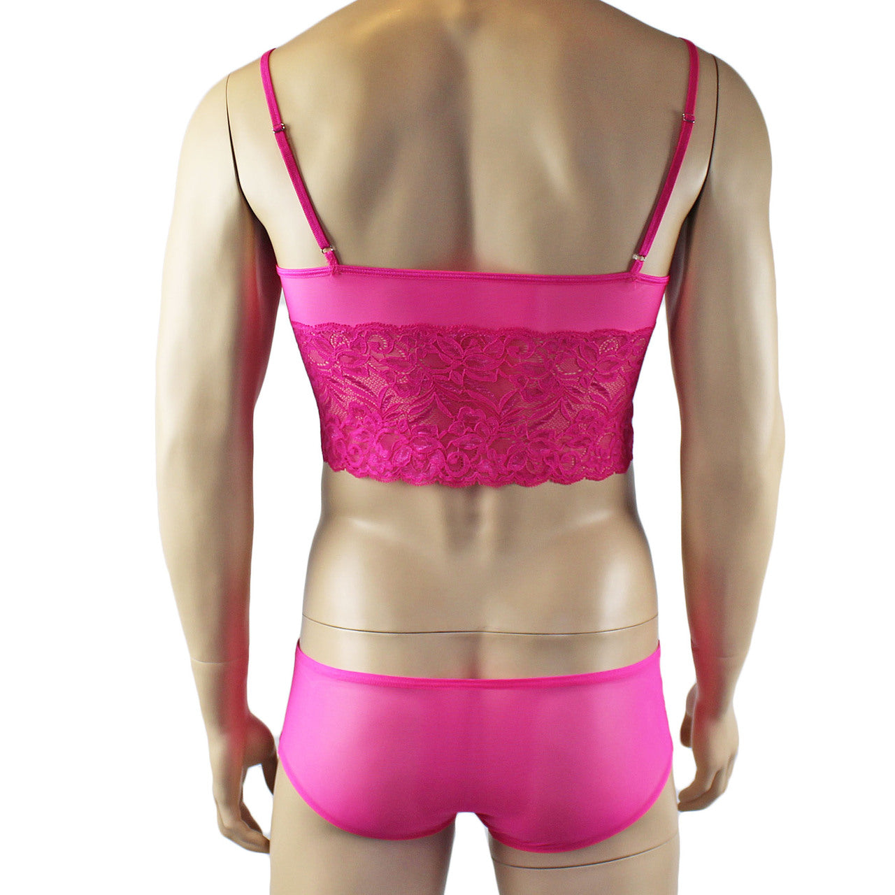 Mens Kristy Sexy Lace Camisole Top and Panty Brief Hot Pink