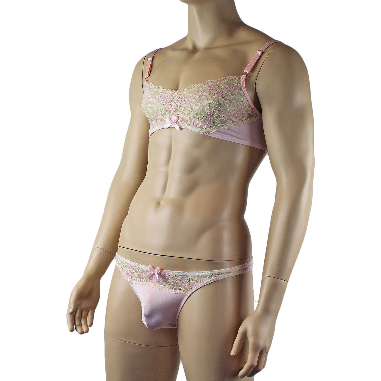 Mens Luxury Bra Top and Thong Pink