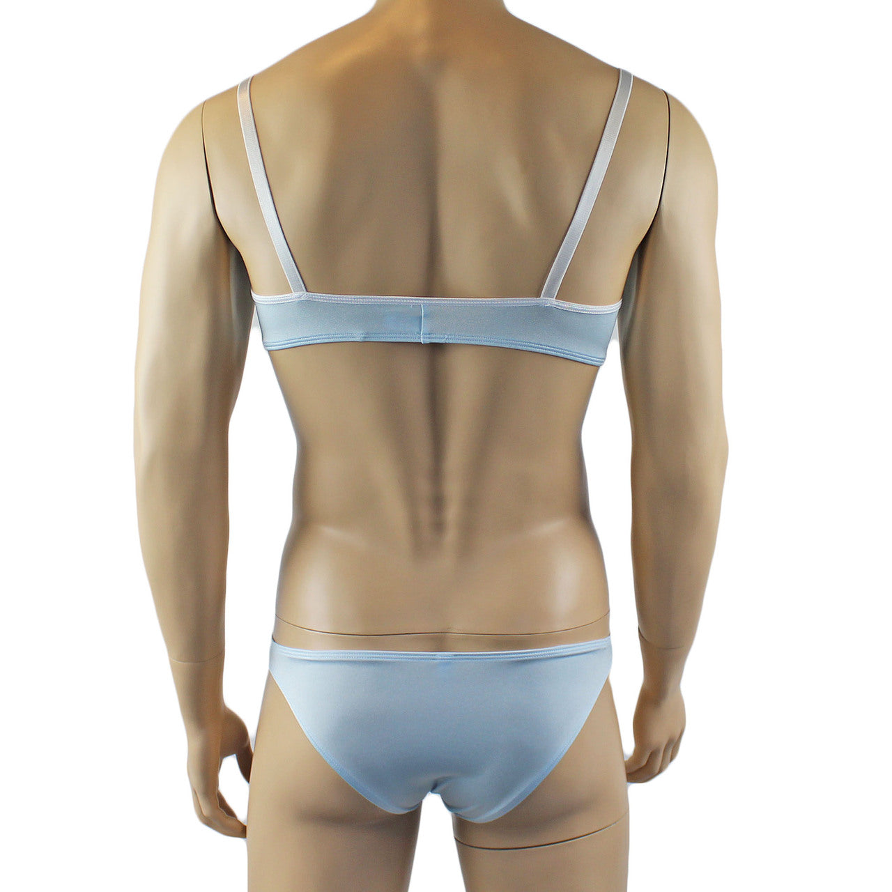 Mens Luxury Spandex & Lace Bra Top and Bikini Brief Light Blue