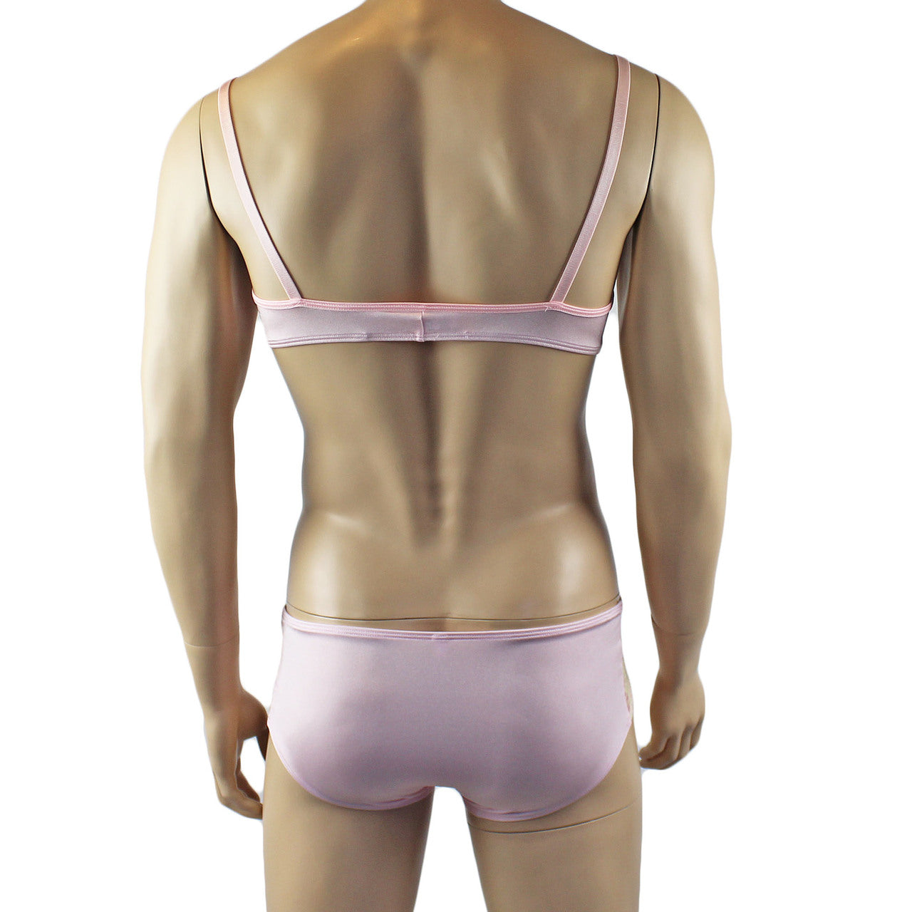 Mens Luxury Bra Top and Boxer Brief with Garters & Stockings Pink