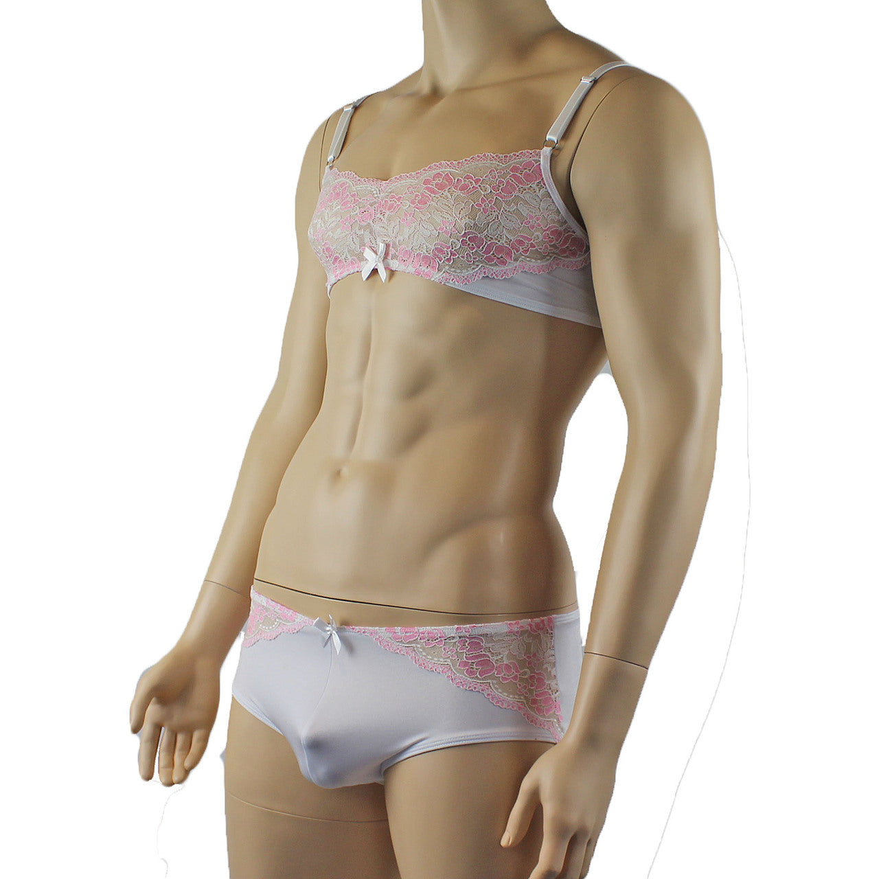 Mens Luxury Bra Top and Boxer Brief White