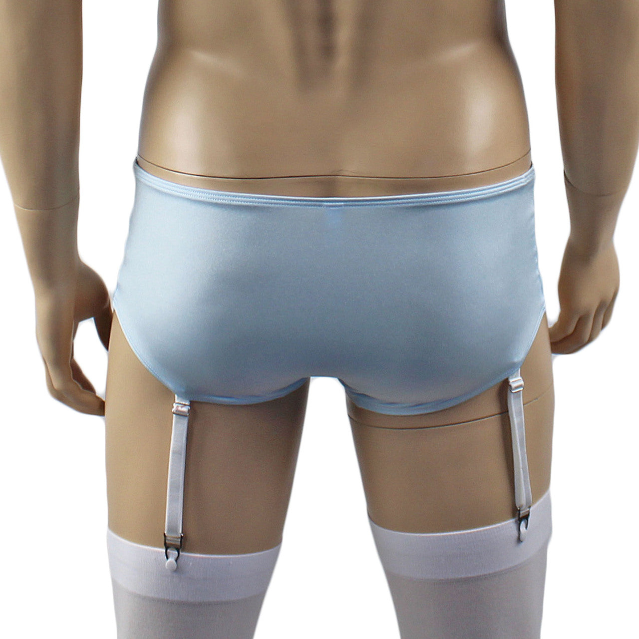 Mens Luxury Bra Top and Boxer Brief with Garters & Stockings Light Blue