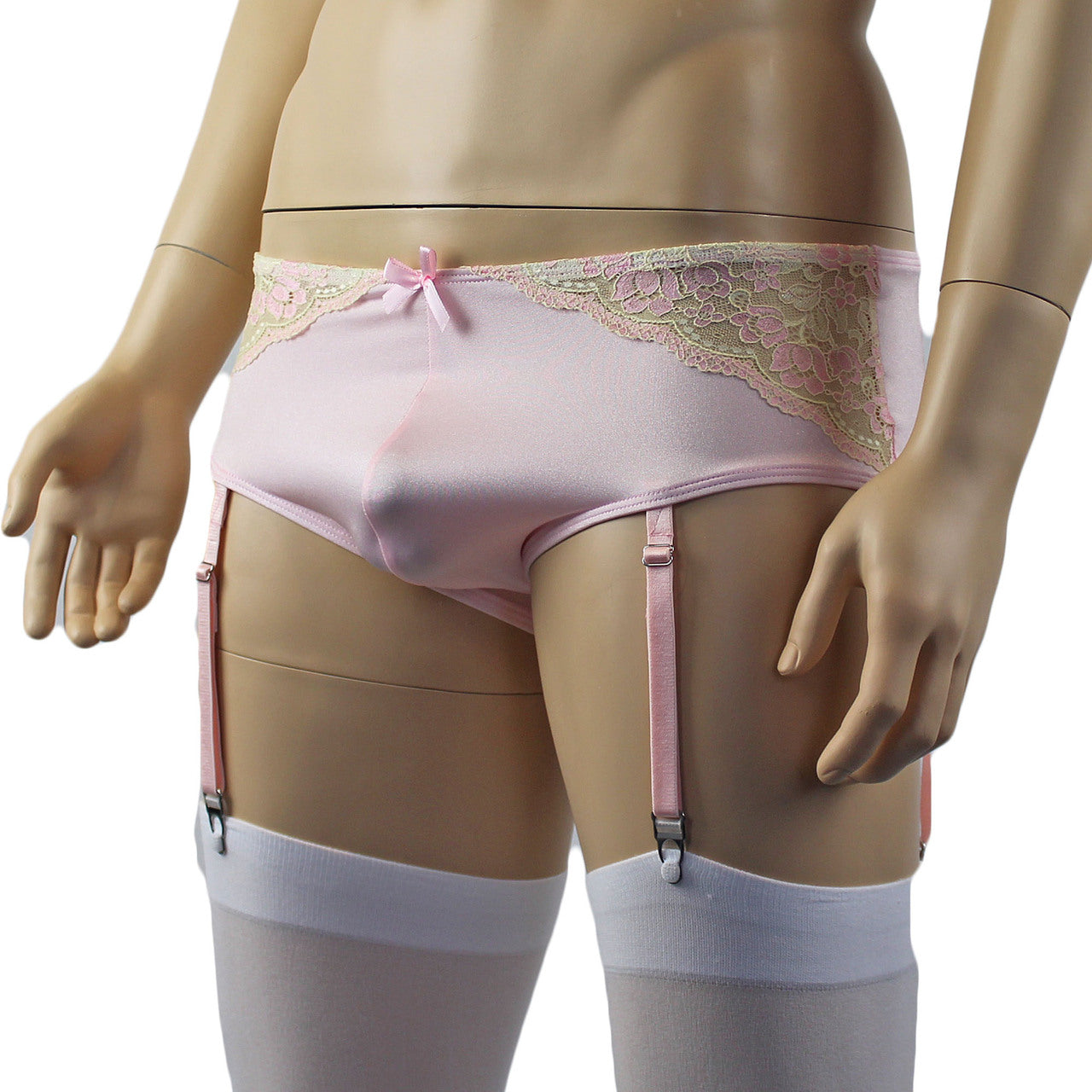 Mens Luxury Boxer Brief with Detachable Garters and Stockings Pink