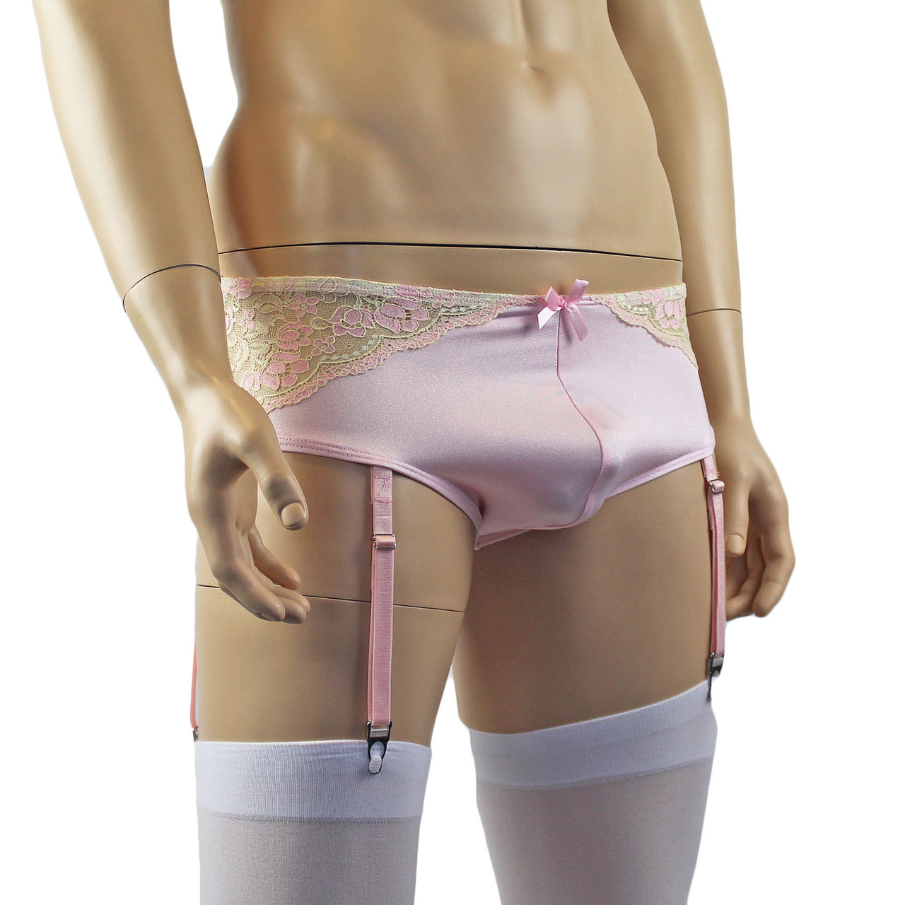 Mens Luxury Boxer Brief with Detachable Garters and Stockings Pink