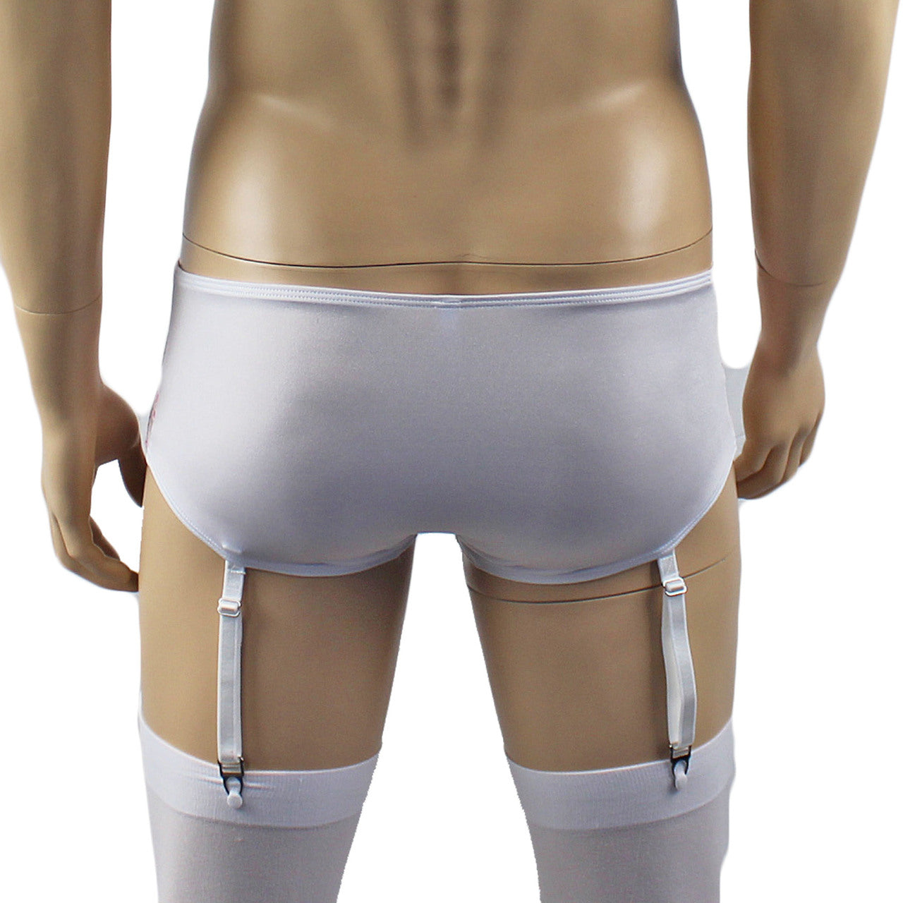 Mens Luxury Boxer Brief with Detachable Garters and Stockings White