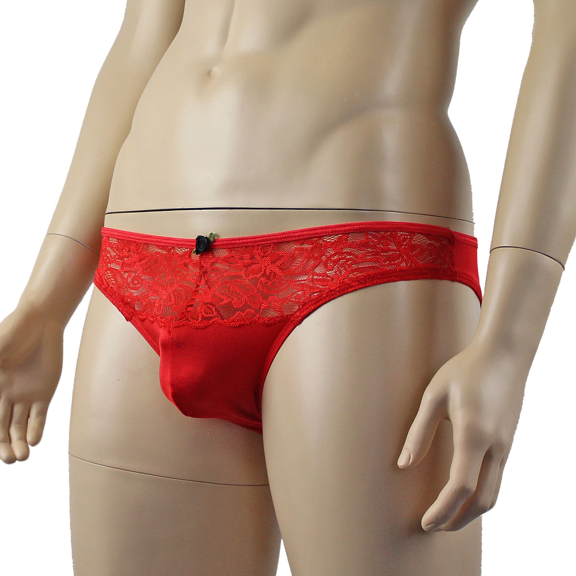 Male Penny Lace & Spandex OPEN BACK Capri Brief (red plus other colours)