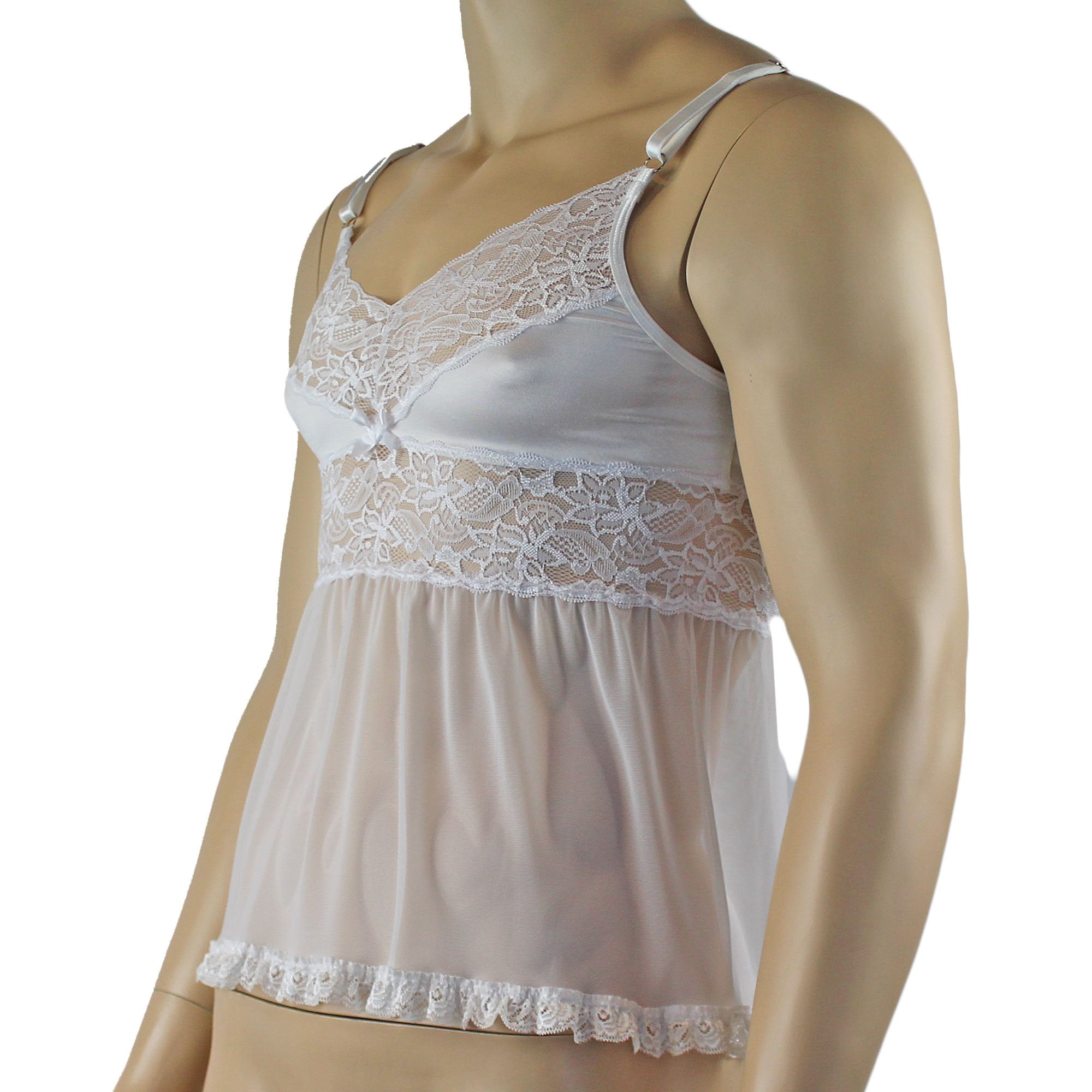 Male Romance Stretch Spandex Mini Babydoll Camisole for Lingerie Men White or Black