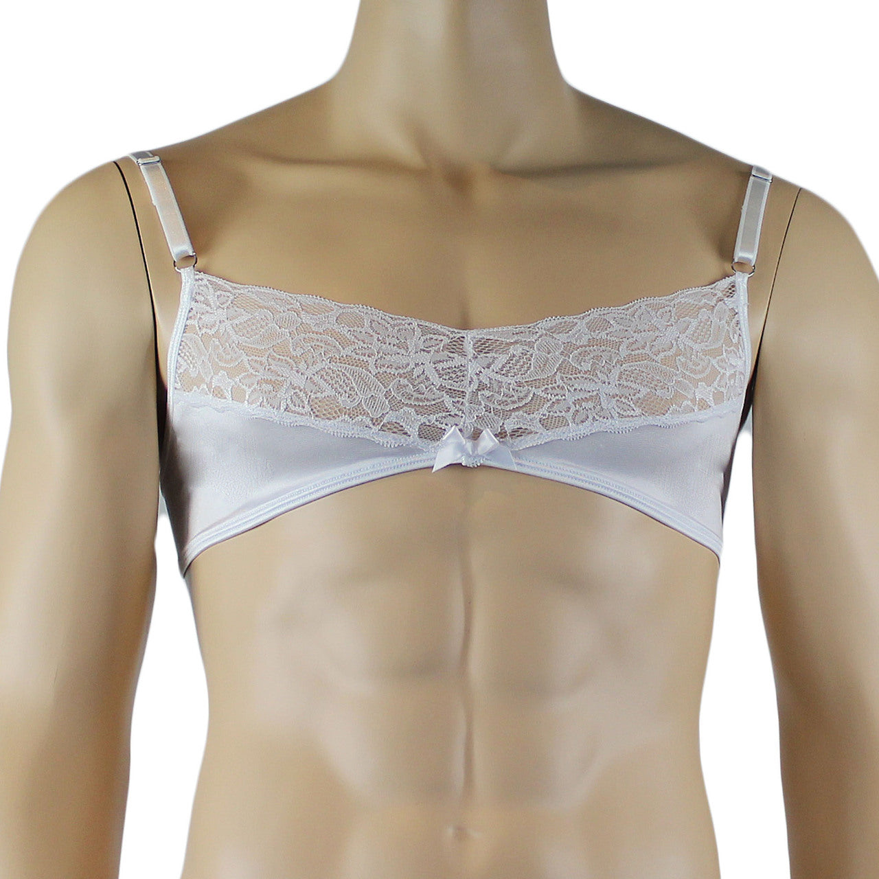 Male Romance Stretch Spandex Bra, Briefs & Garterbelt White