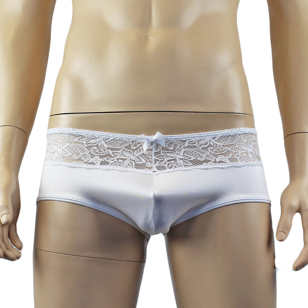 Male Romance Stretch Spandex Bra, Briefs & Garterbelt White