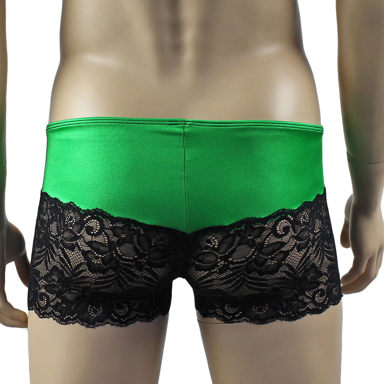 Mens Risque Boxer Briefs Green and Black Lace