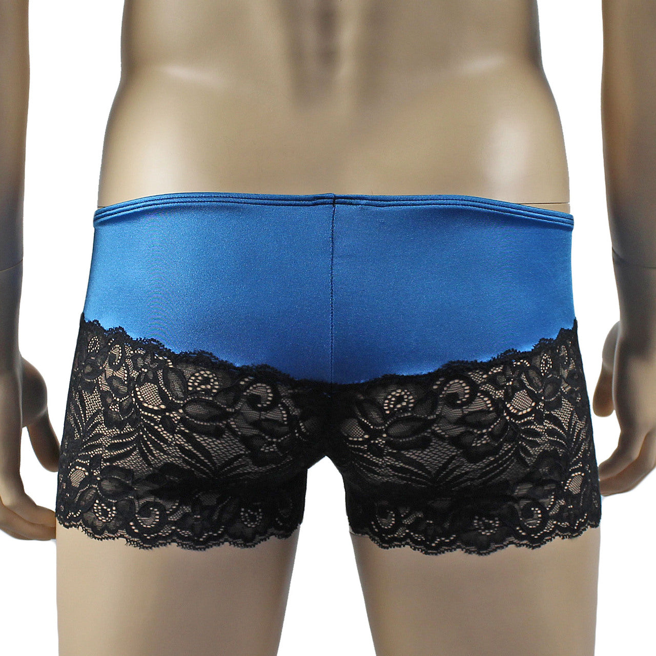 Mens Risque Boxer Briefs with Detachable Garters & Stockings Teal and Black Lace