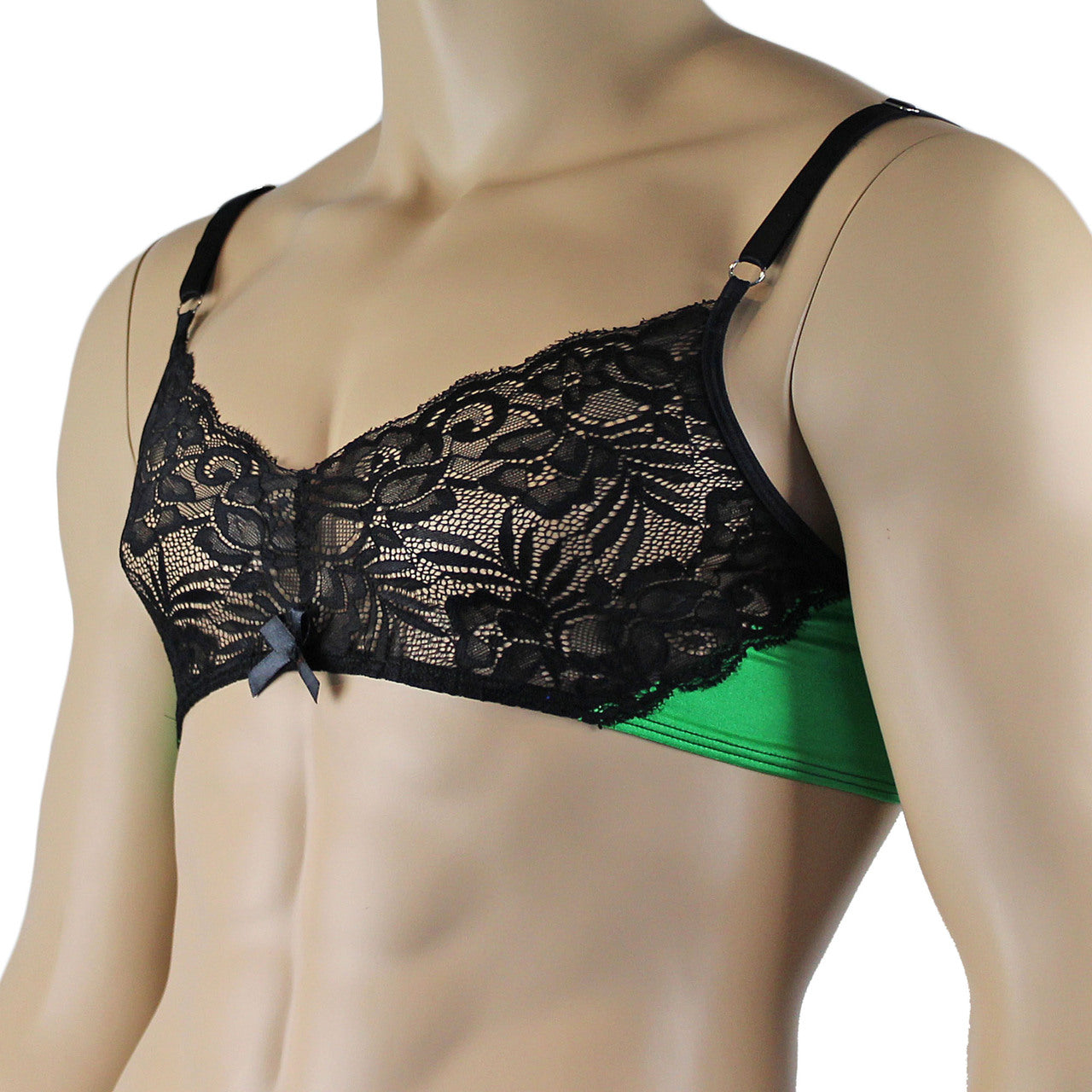 Mens Risque Bra Top Green & Black Lace