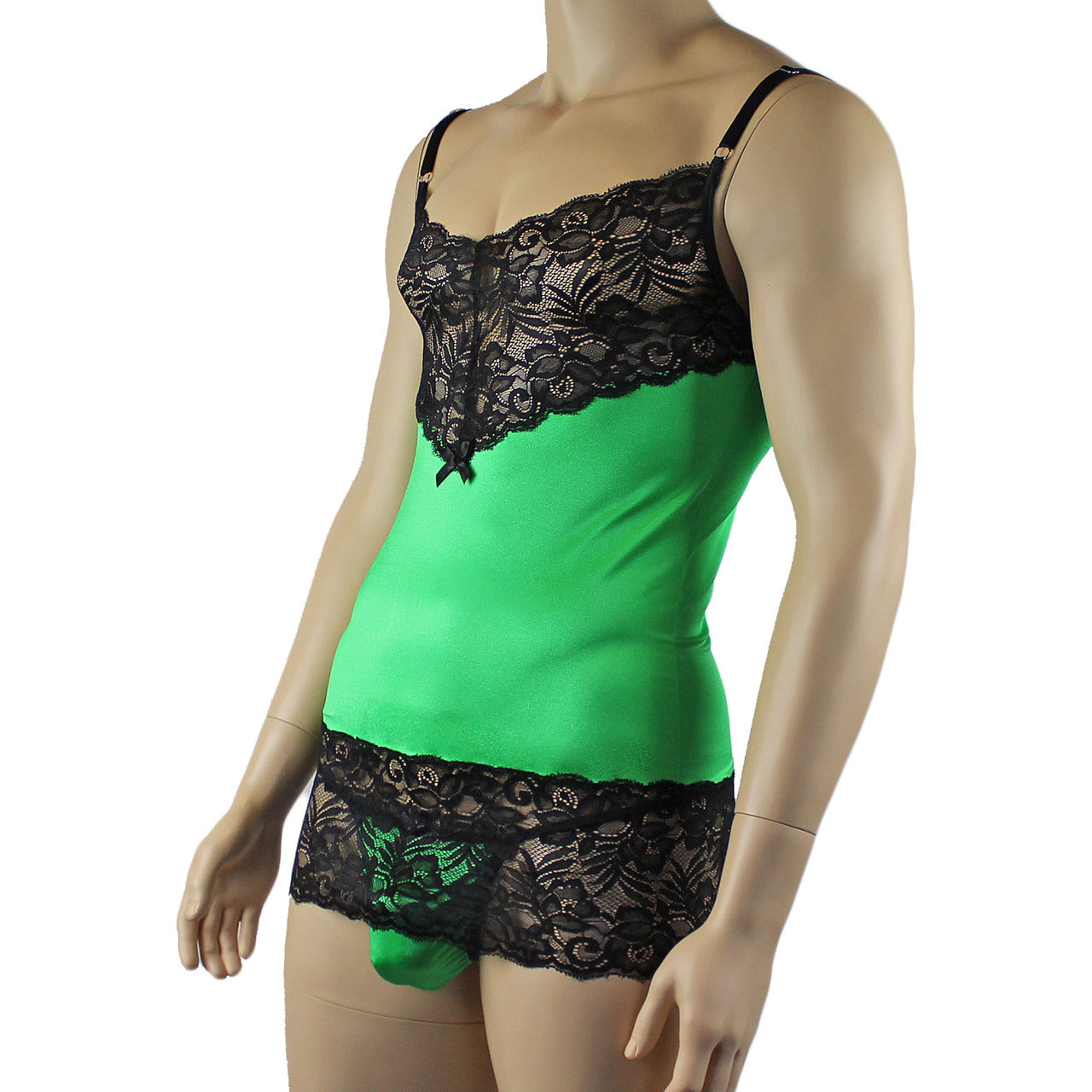 Mens Risque Camisole Mini Dress Chemise & G string Green & Black