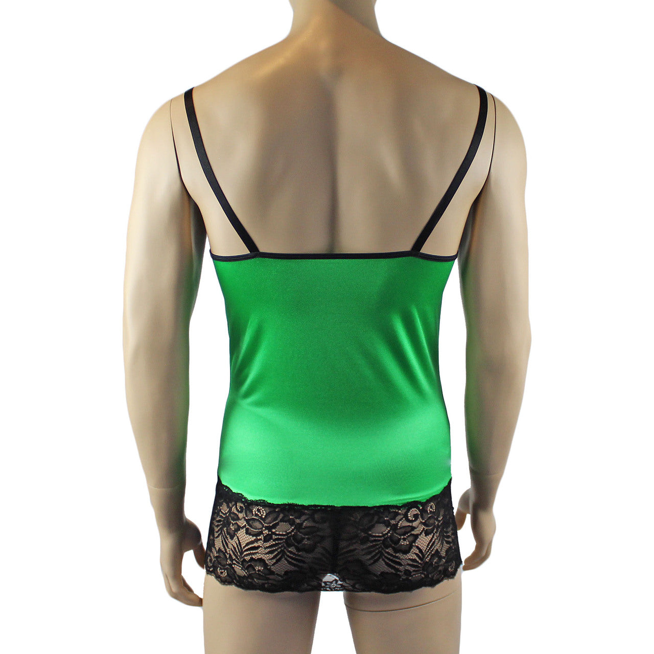 Mens Risque Camisole Mini Dress Chemise & G string Green & Black