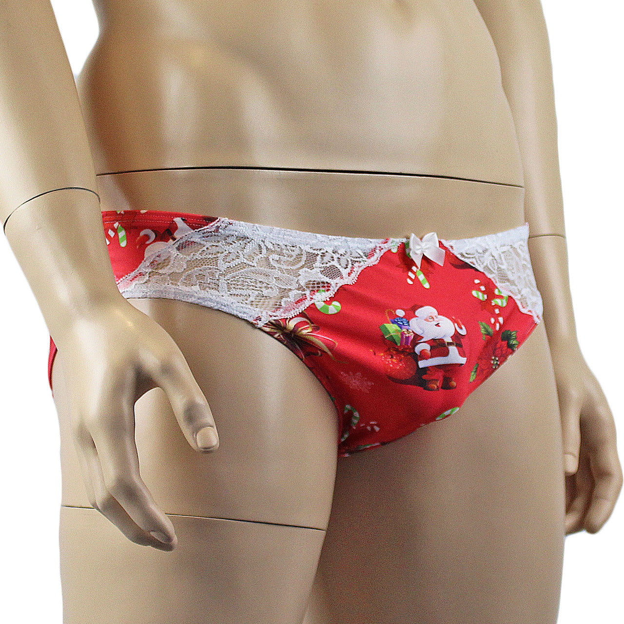 Mens Christmas Santa Bikini Brief with Lace Trim