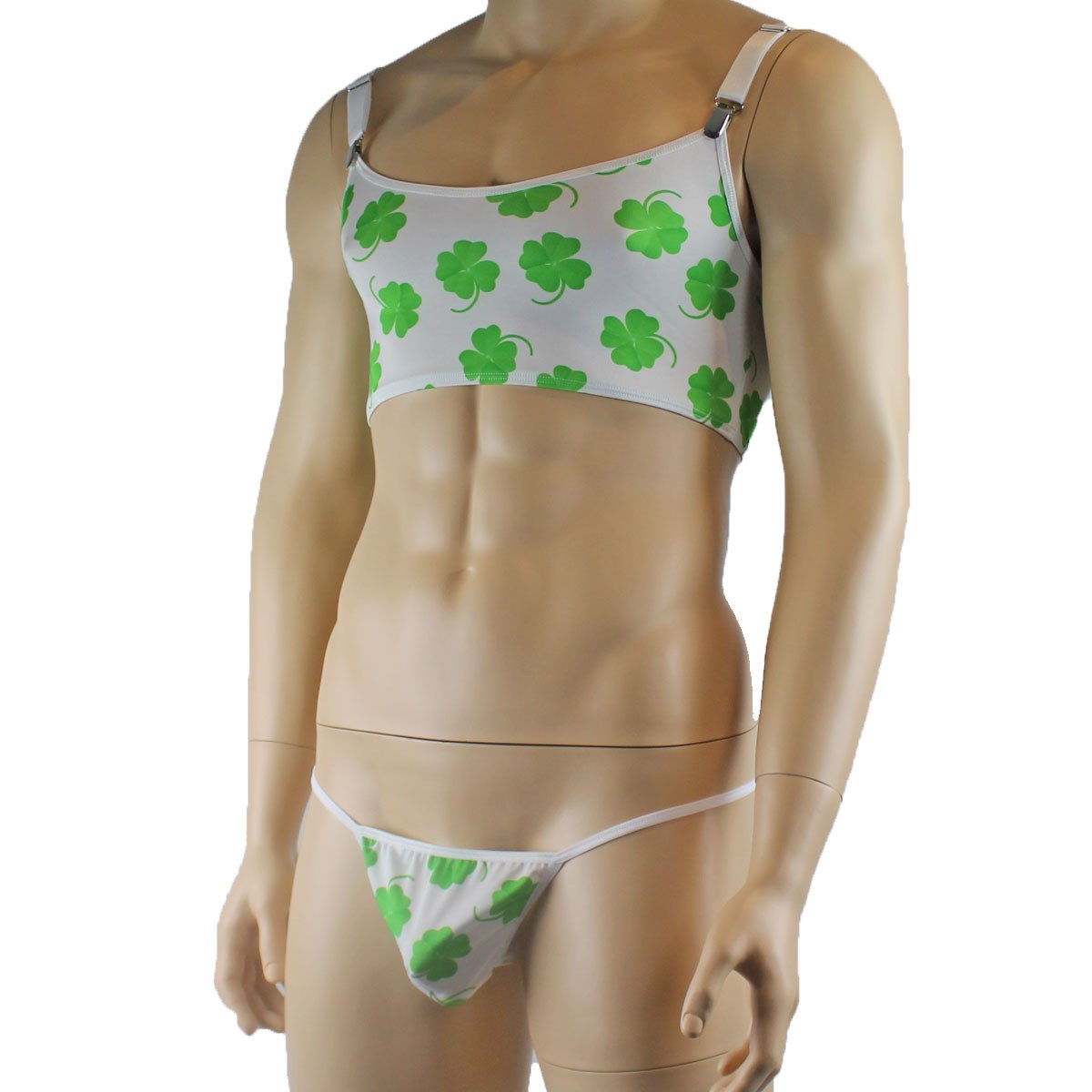 Mens St Patricks Day Lucky 4 Leaf Clover Crop Top and G string
