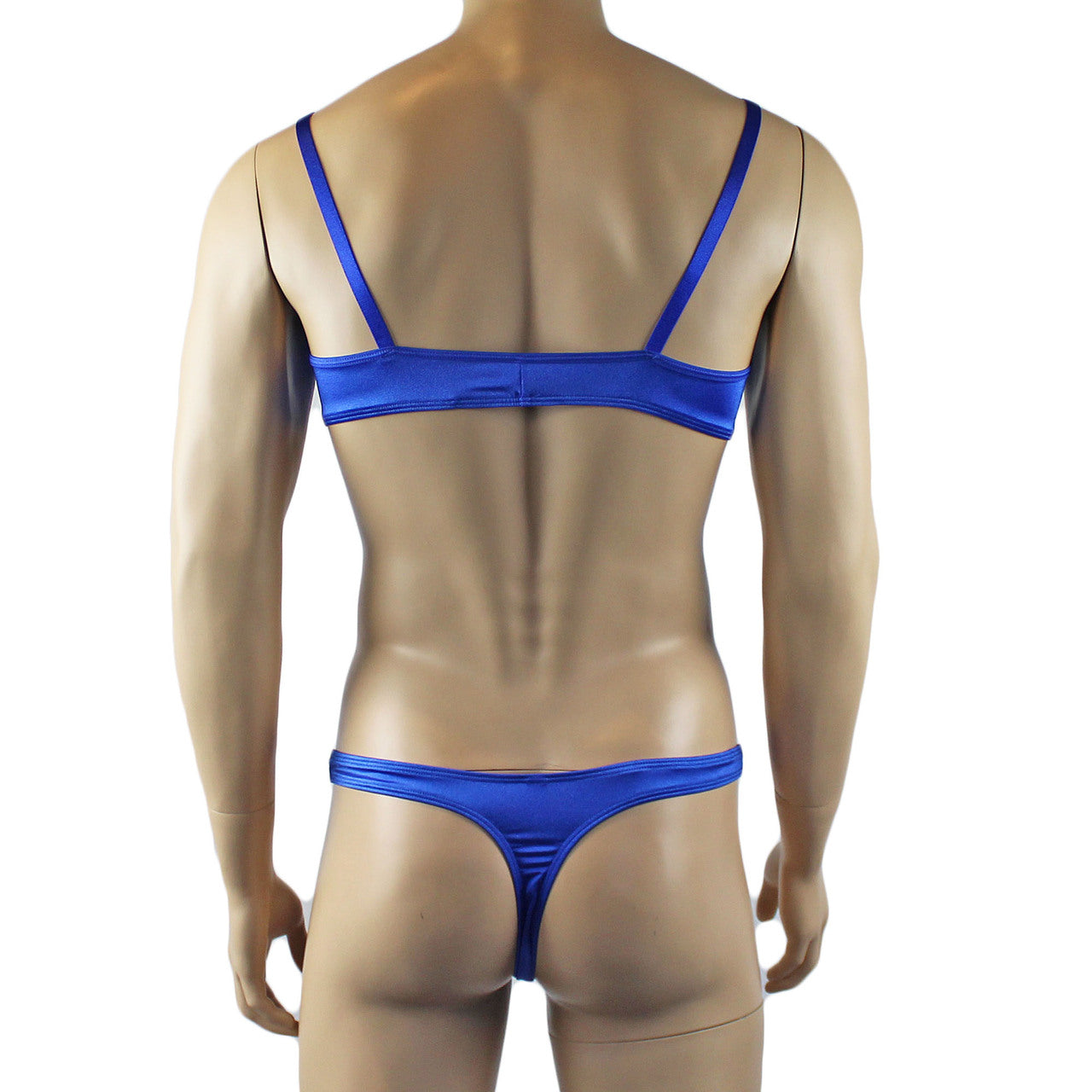 Mens Jenny Silky Satin Bra Top and Thong Lingerie (blue plus other colours)